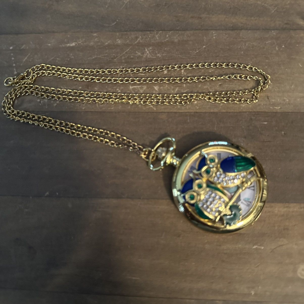 Other Gold tone twin rhinestone owls pocket watch pendant necklace Size ONE SIZE - 2 Thumbnail