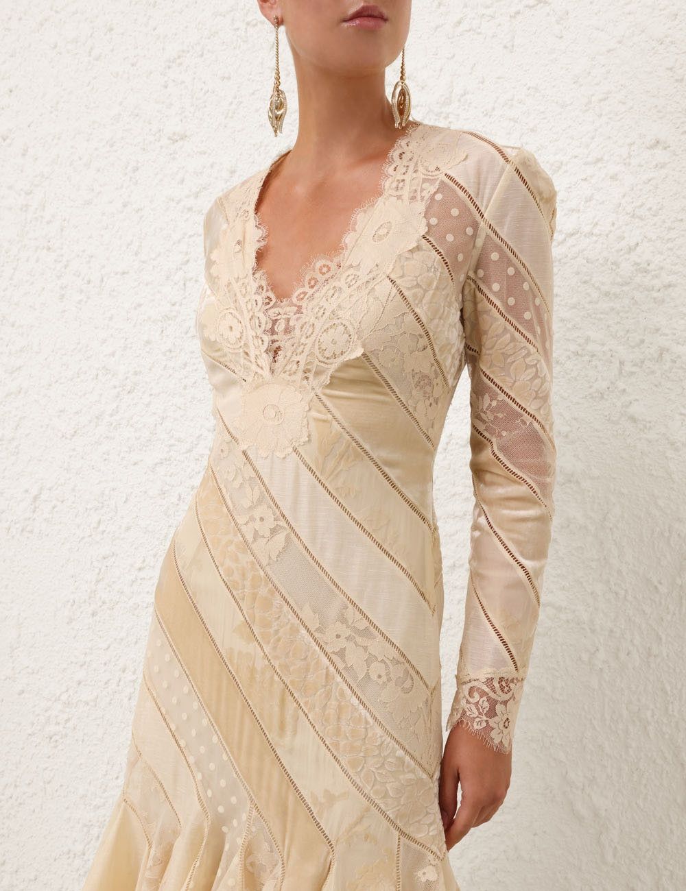 Zimmermann oc11z0925 Eden V Neck Spliced Gown in Cream Size L / US 10 / IT 46 - 5 Thumbnail
