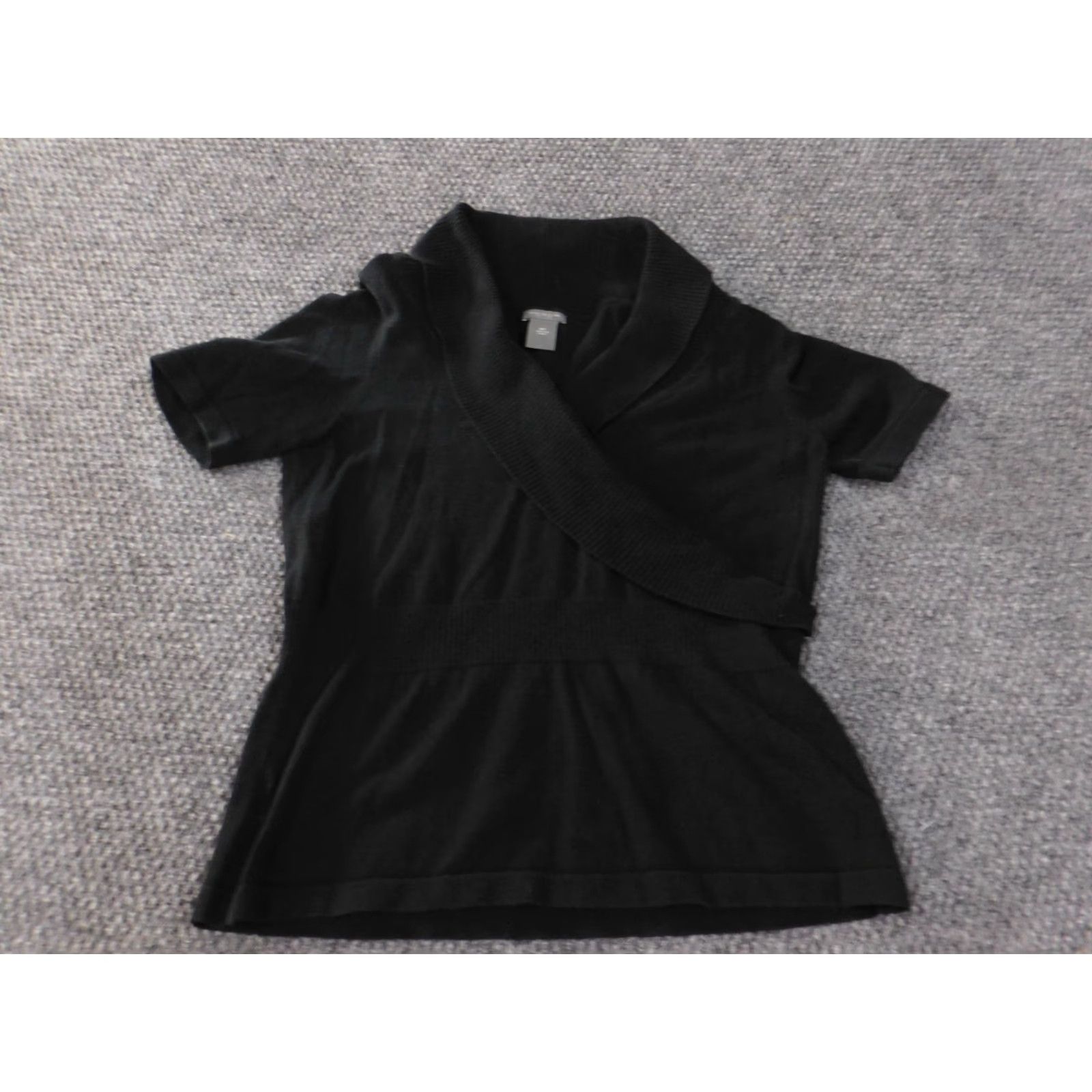 Ann Taylor Ann Taylor Sweater Pullover Knit V-Neck 1/4 Zip Black Petite Womens Short Sleeve Cotton Nylon Med Petite Size M / US 6-8 / IT 42-44 - 2 Thumbnail