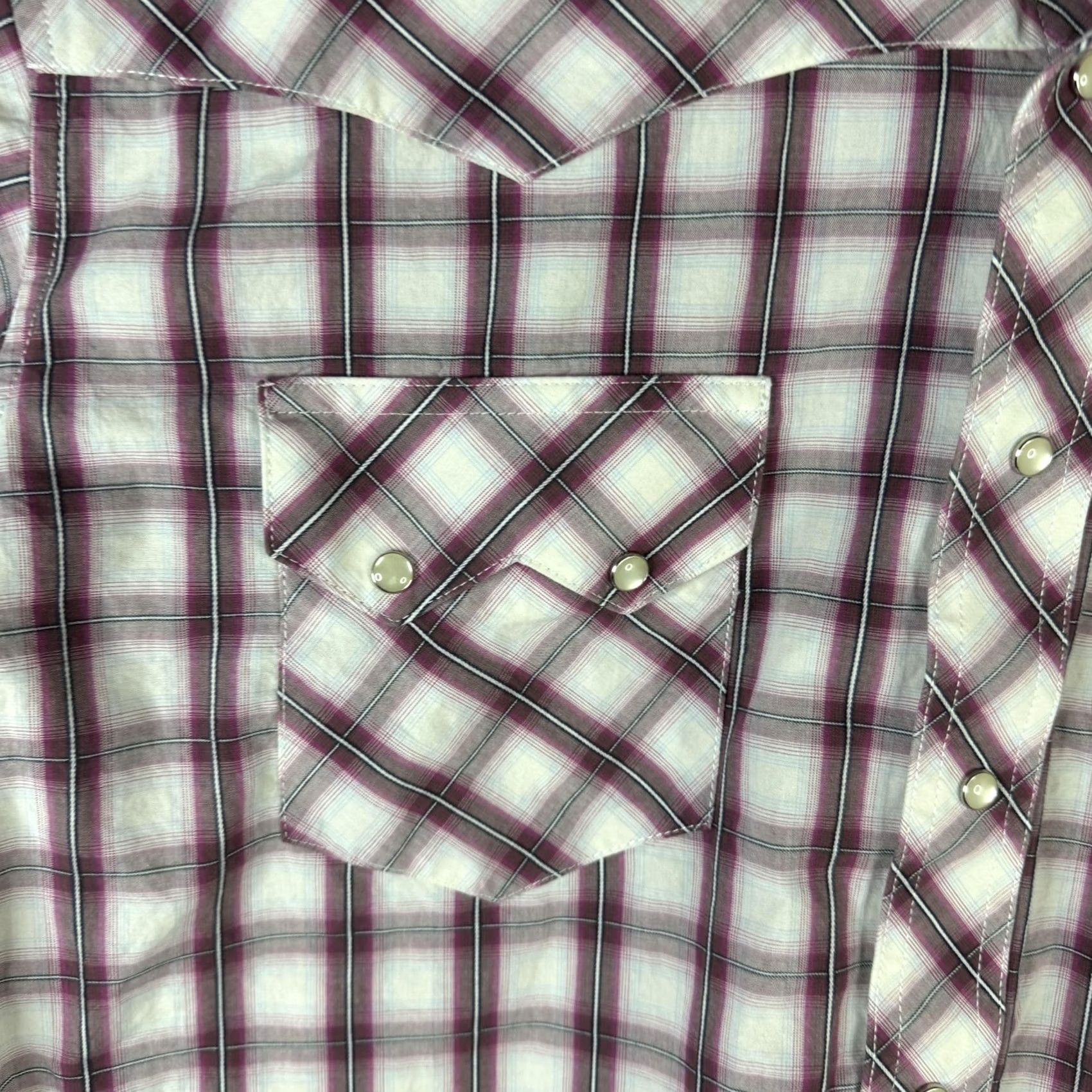 Wrangler VINTAGE Wrangler Western Shirt Mens Large Purple White Plaid Pearl Snap Long Sleeve Size US L / EU 52-54 / 3 - 2 Thumbnail
