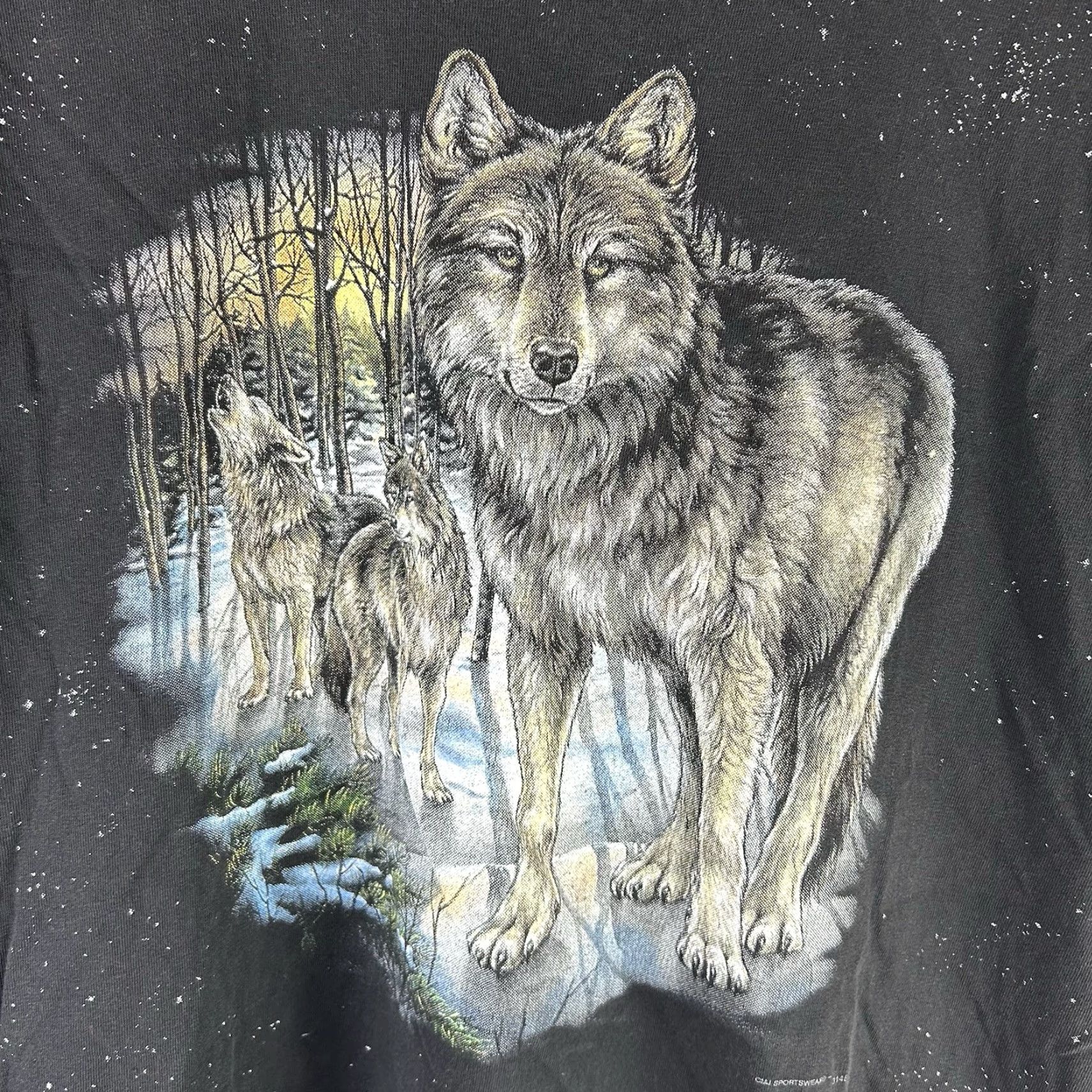 Vintage VINTAGE Wolf Wilderness Arkansas Graphic T Shirt XL Black AOP Splatter CMJ Sportswear USA Womens Men’s? Size US XL / EU 56 / 4 - 2 Thumbnail