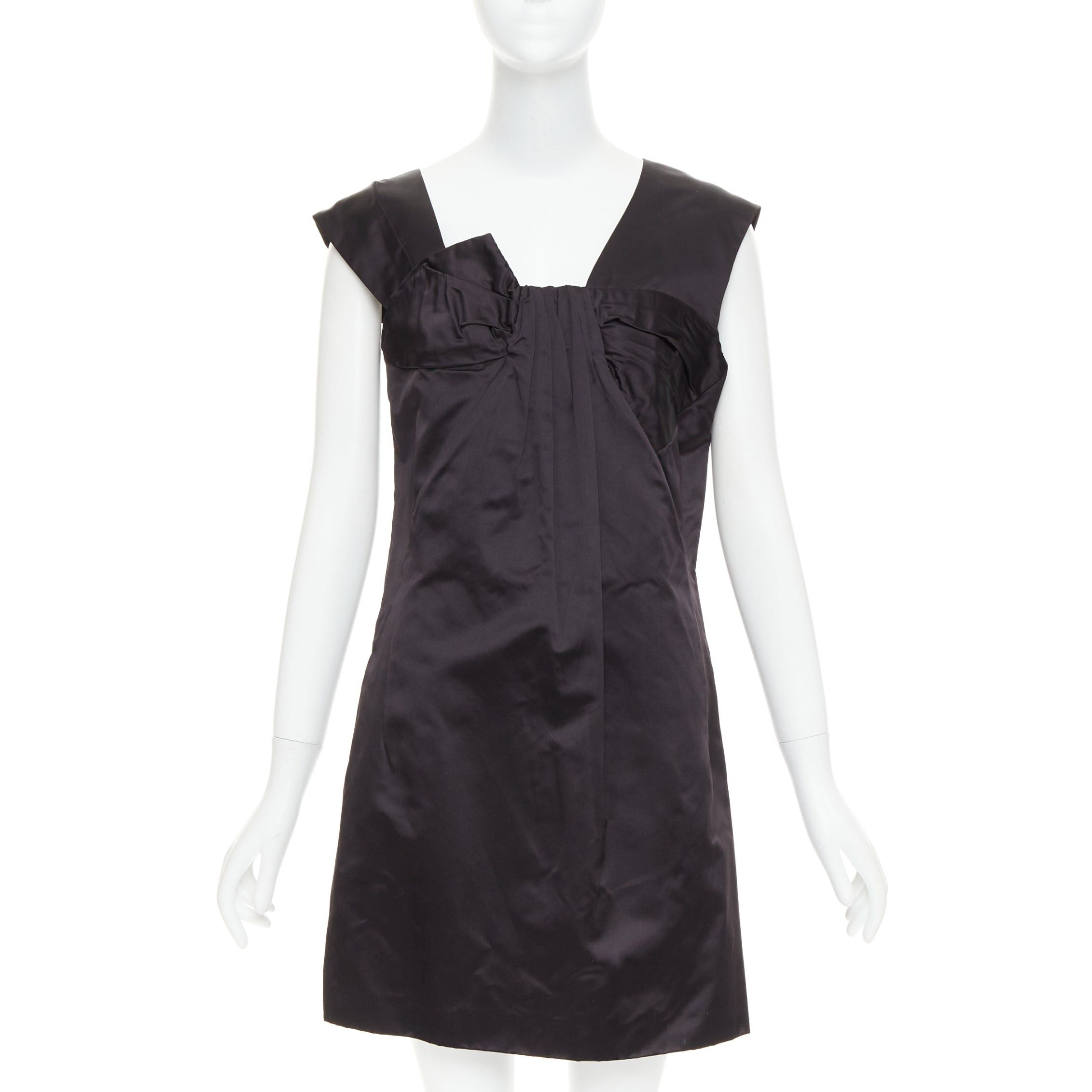 Miu Miu MIU MIU 2009 black silk satin bow top pleated mini dress IT44 L Size M / US 6-8 / IT 42-44 - 1 Thumbnail