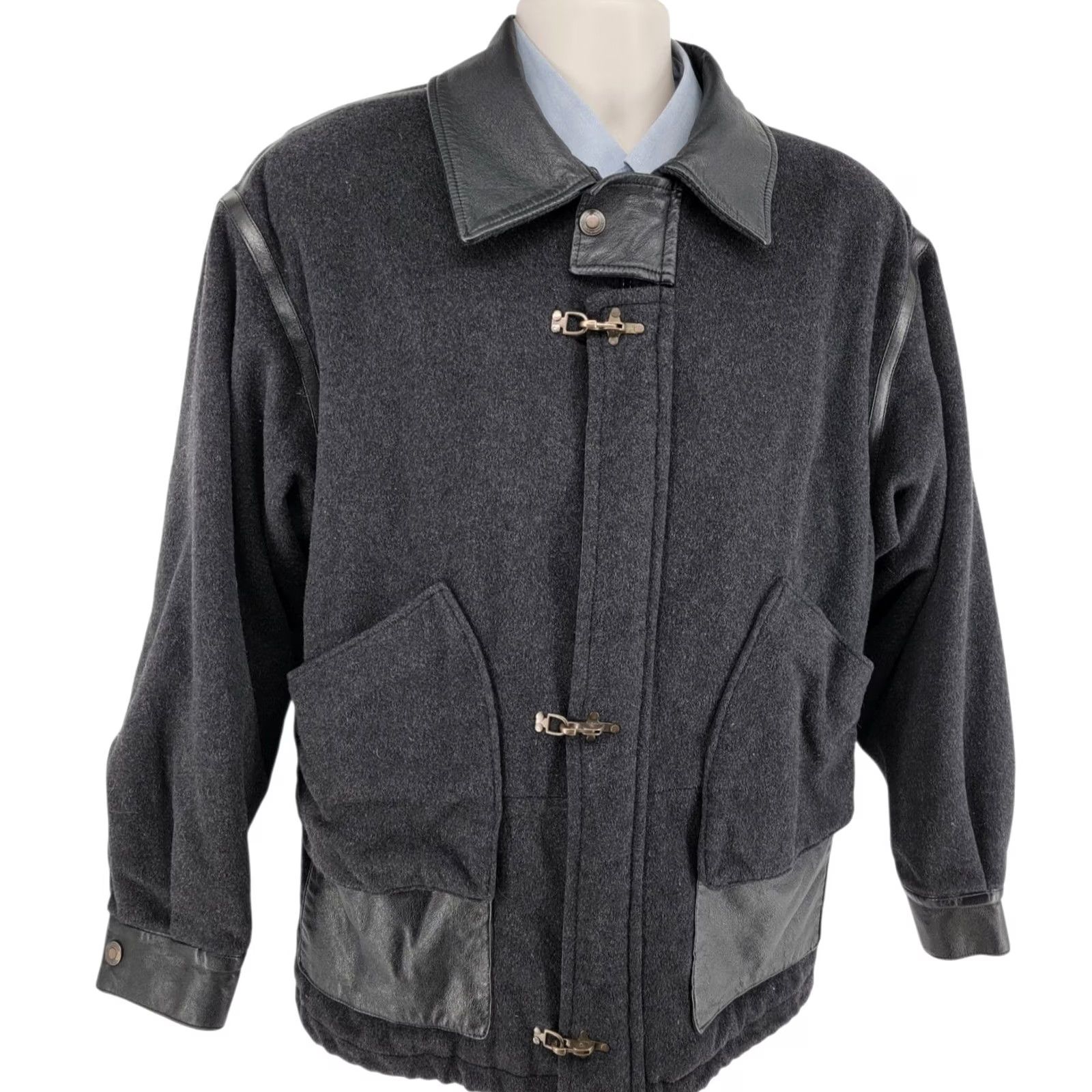 Vintage VINTAGE Jeno de Paris Coat Mens M Gray Wool Cashmere Leather Trim Bomber Jacket 90s Designer Canada Size US M / EU 48-50 / 2 - 5 Thumbnail