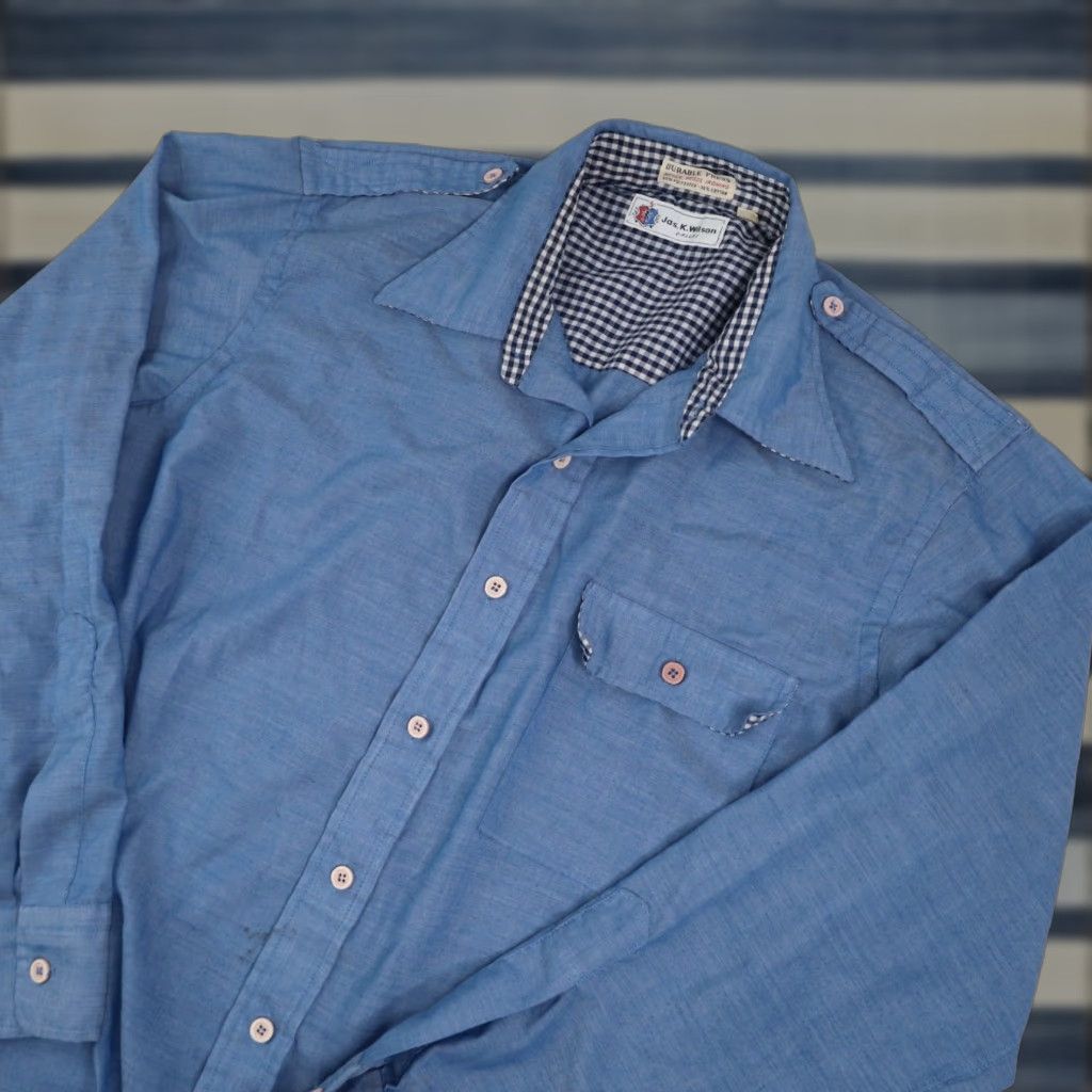 Wilson VINTAGE True 60s Jas. K. Wilson Chambray Work Shirt Blue Mens Large Sleeve Long Style Shirt Size US L / EU 52-54 / 3 - 1 Thumbnail
