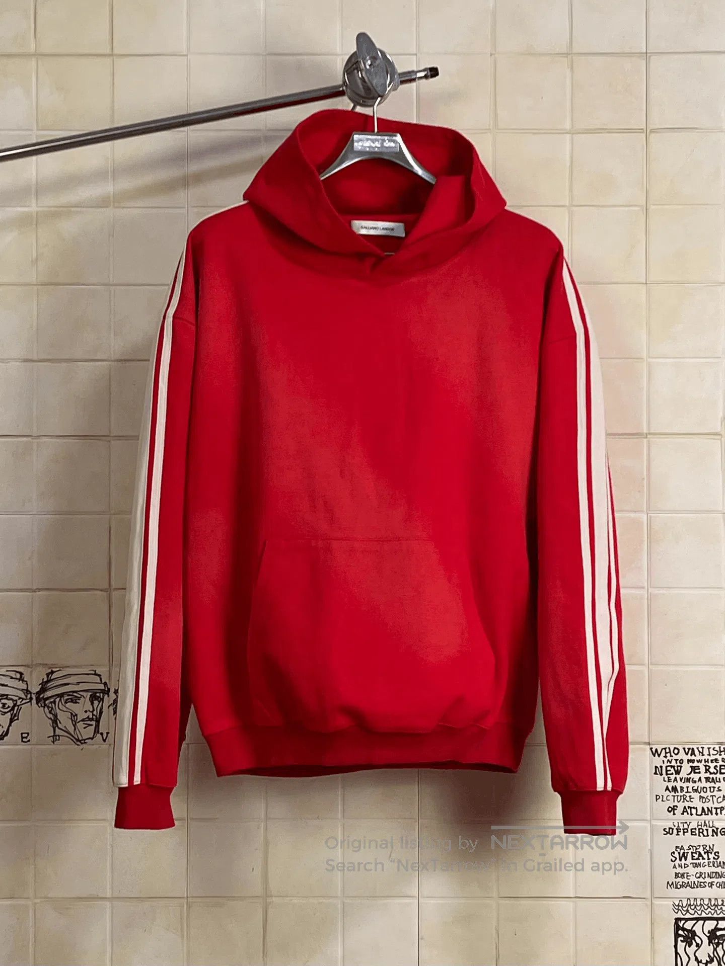 Vintage Red Striped Hoodie by Galliano Landor. Size US L / EU 52-54 / 3 - 1 Thumbnail