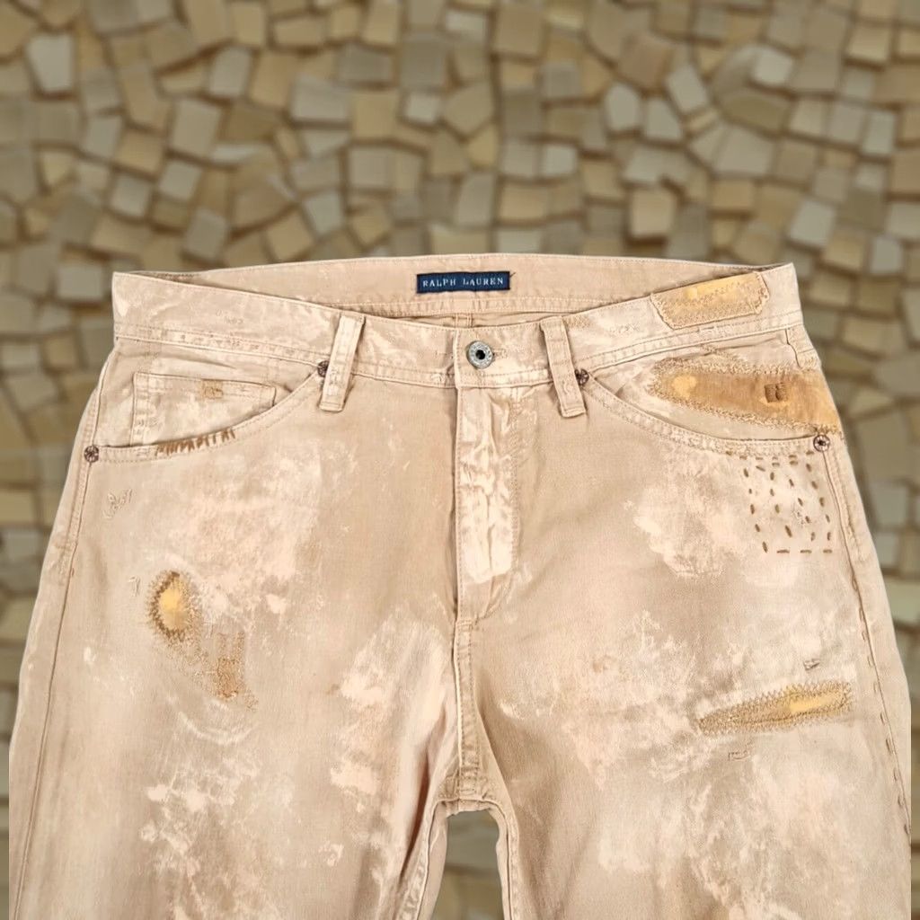 Levi's Ralph Lauren Jeans Beige W32 L29 Distressed Patchwork Western Rare Denim 5-Pocket Zip Fly Womens Jeans Size 24" / US 00 / IT 34 - 1 Thumbnail