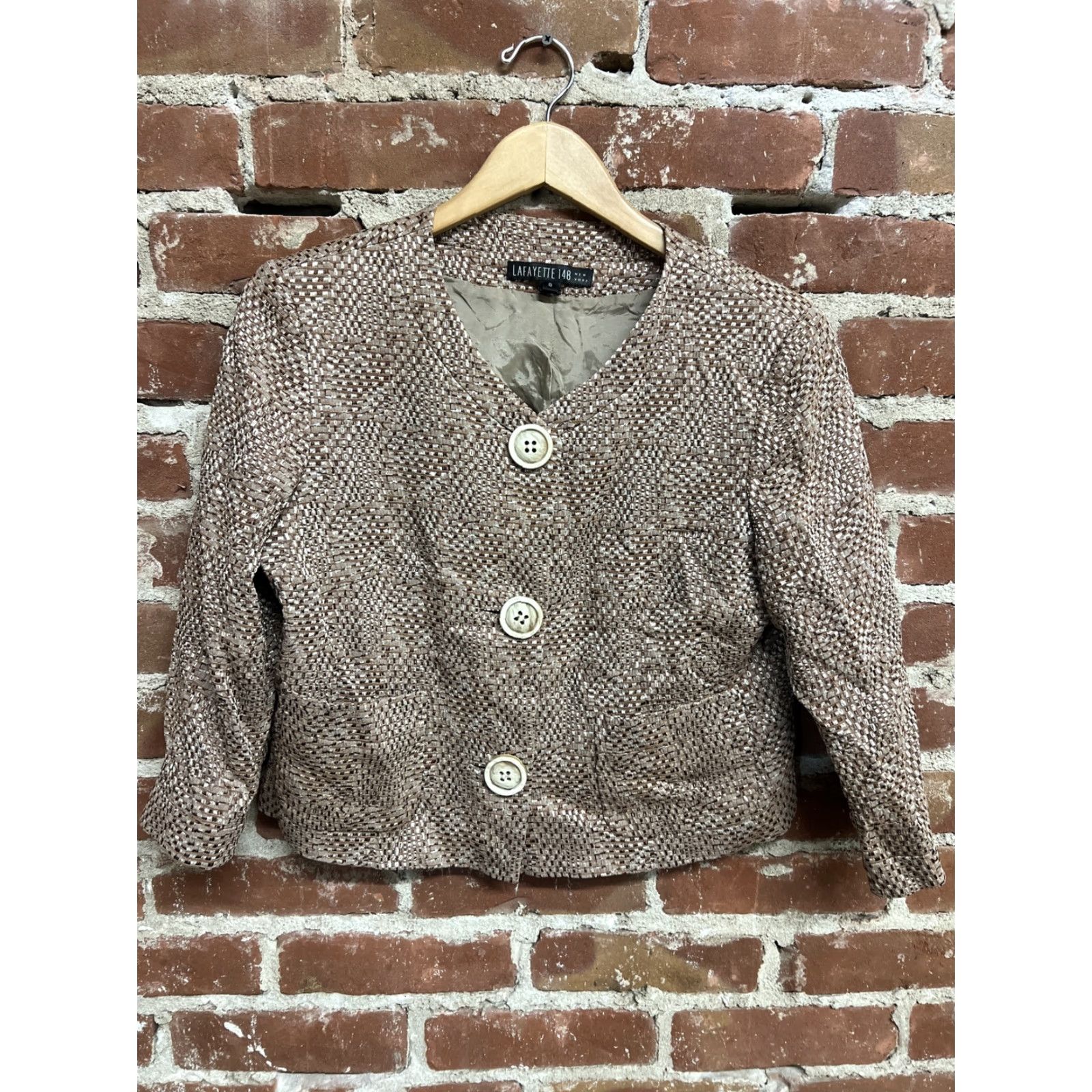 Vintage Lafayette 148 New York Jacket Women's 8 Viscose Blend Brown Evening Jacket size 8 Women Size M / US 6-8 / IT 42-44 - 2 Thumbnail