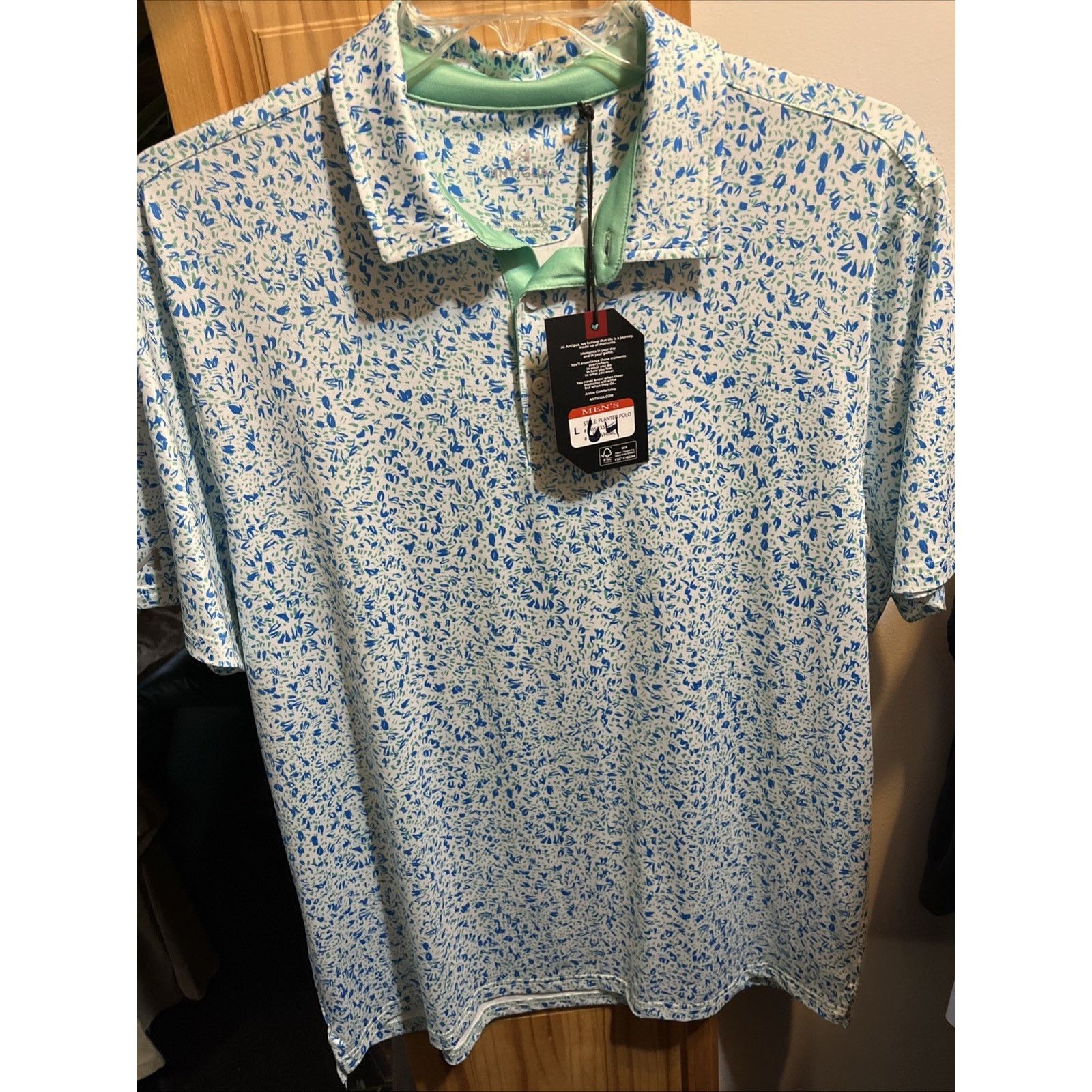 Antigua Antigua Men’s L Blue White Short Sleeve Golf Polo Shirt NWT Size US L / EU 52-54 / 3 - 9 Thumbnail