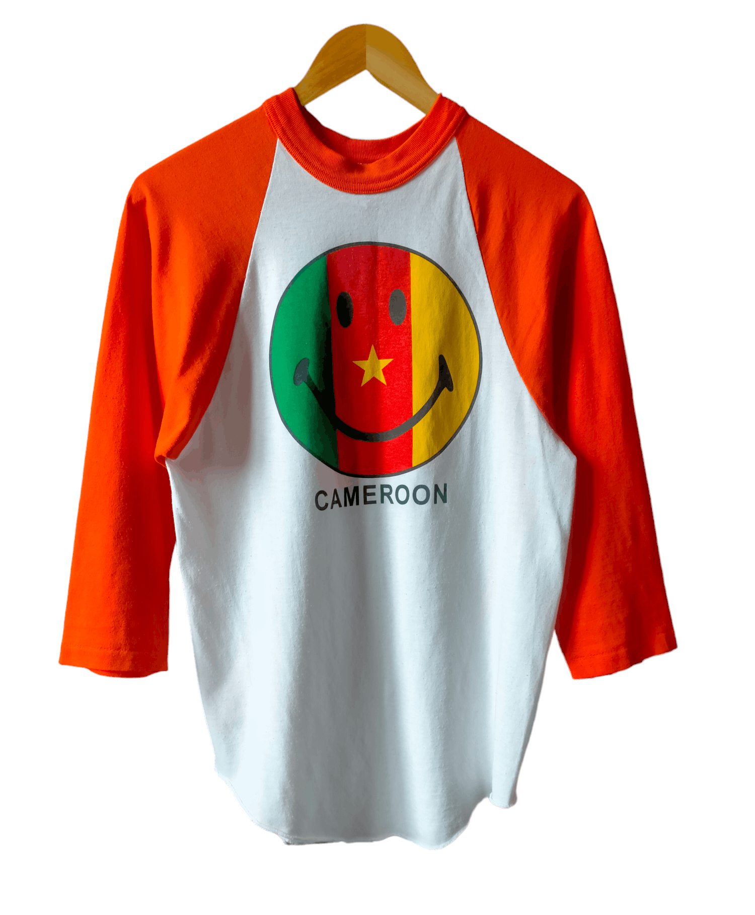 image of Made In USA x Vintage 90's Cameroon Smile Three Quater Tee in White, Men's (Size Small)