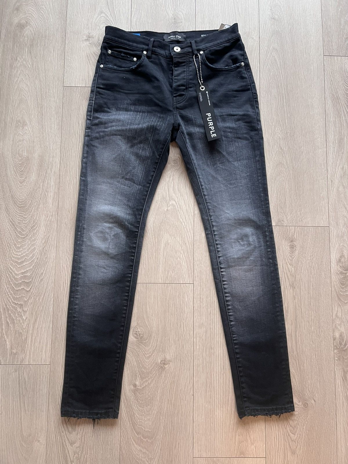 image of NWT Purple Brand High Contrast Black Denim Jeans 32 X 32, Men's
