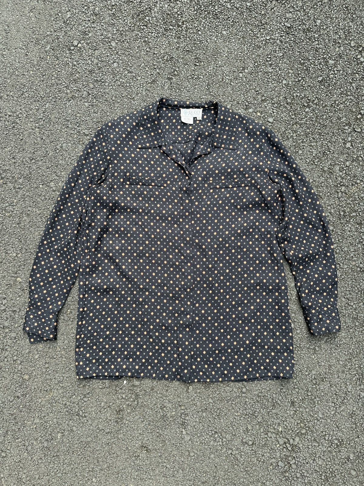 Gucci VINTAGE 80s GUCCI TOP SILK MONOGRAM SHIRT Size L / US 10 / IT 46 - 1 Thumbnail