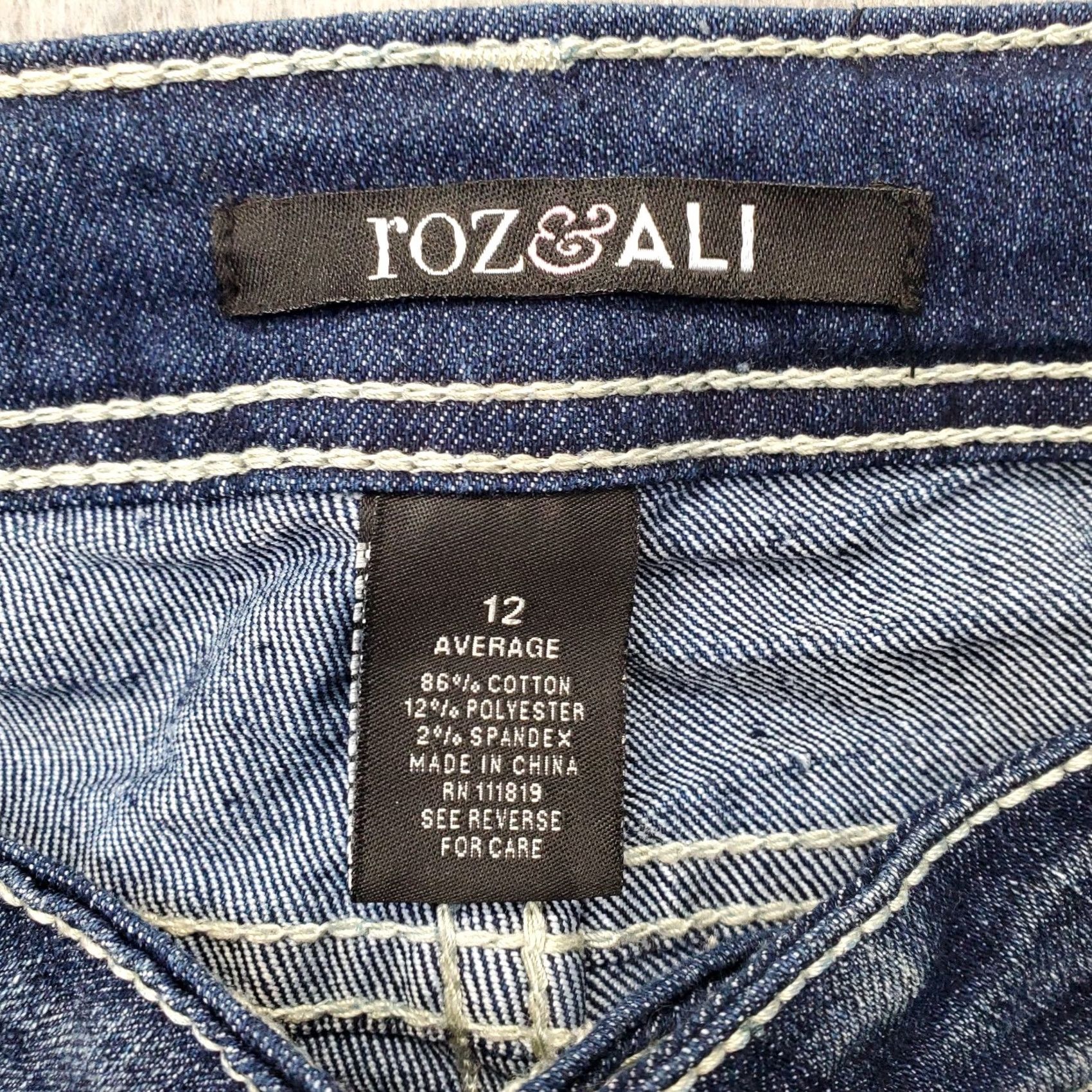 Vintage Roz & Ali Womens Bootcut Jeans Size 12 Blue Rhinestone Pocket Contrast Stitch Jeans Size 34" / US 12 / IT 48 - 7 Thumbnail