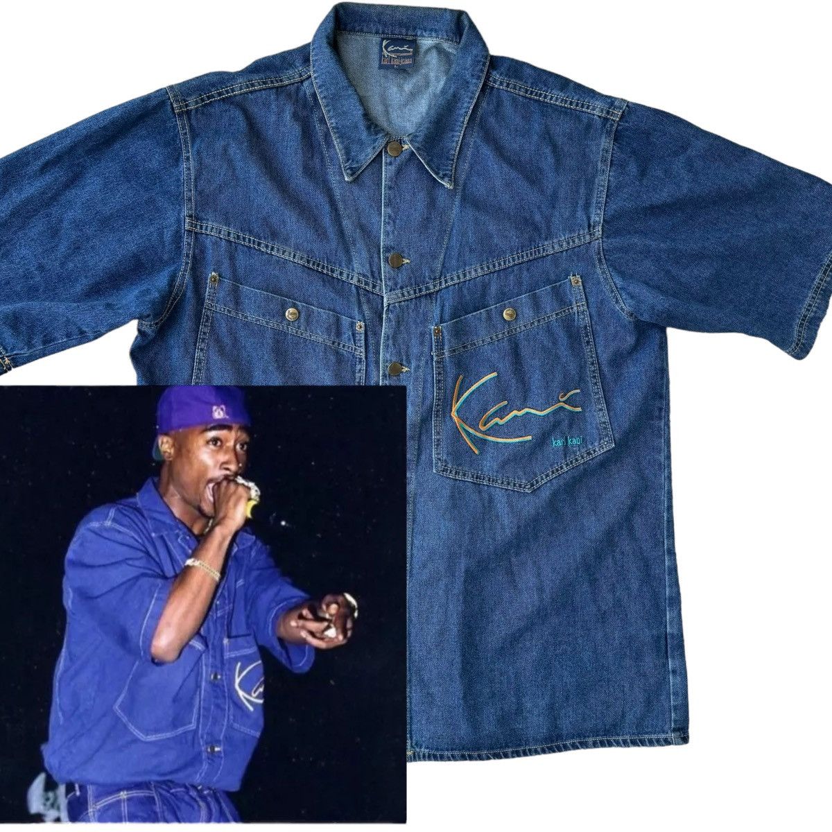 Vintage Karl Kani Jeans Button-up Jean Denim Jacket Tupac