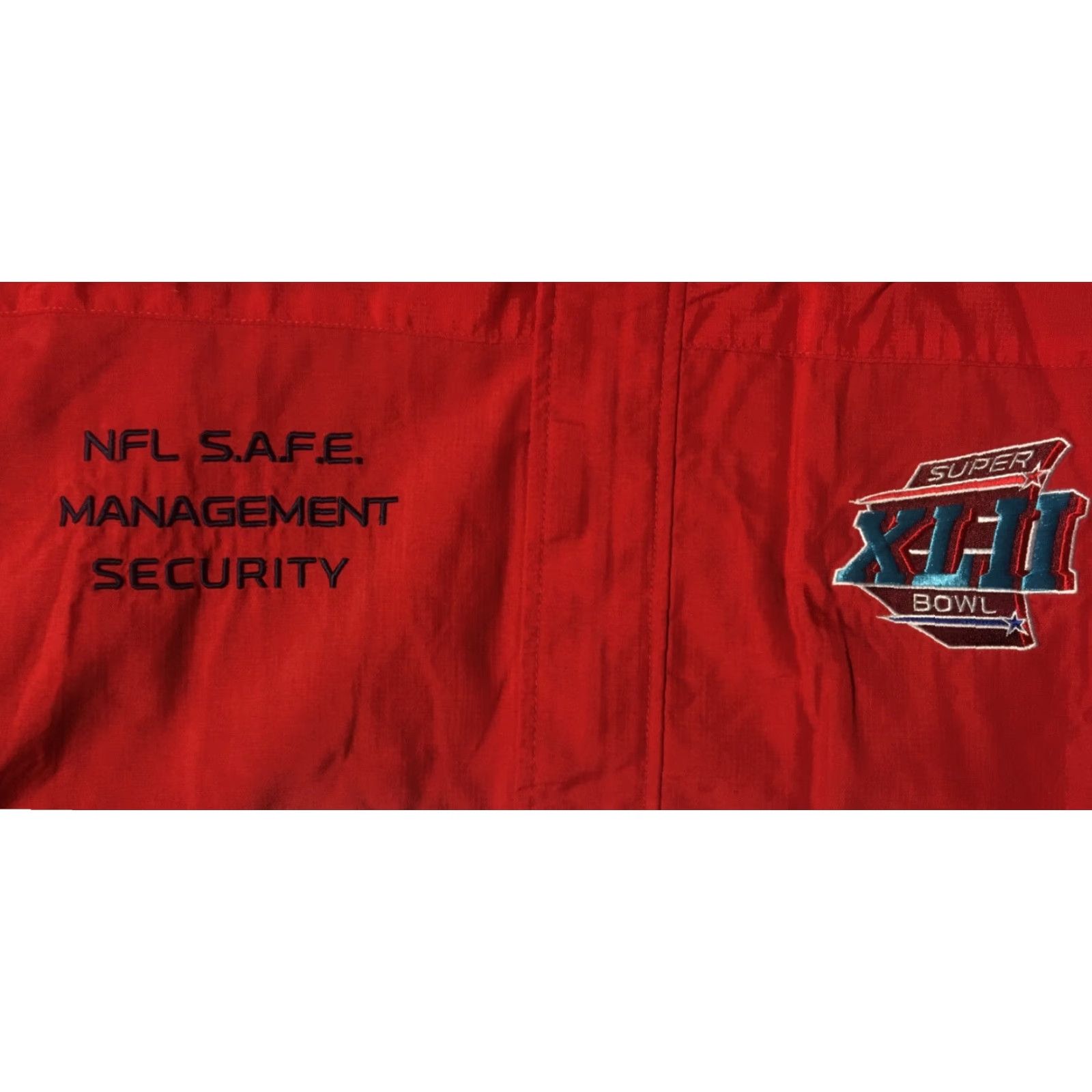 NFL VINTAGE Super Bowl XLII 42 Security Jacket L NFL Football Patriots Giants Sport Red Windbreaker Hooded Mens Team Size US L / EU 52-54 / 3 - 3 Thumbnail