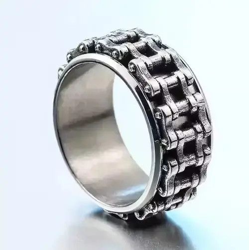Designer × Jewelry × Vintage Vintage Motorcycle Chain Ring Punk Rock Biker Grunge Size ONE SIZE - 4 Thumbnail
