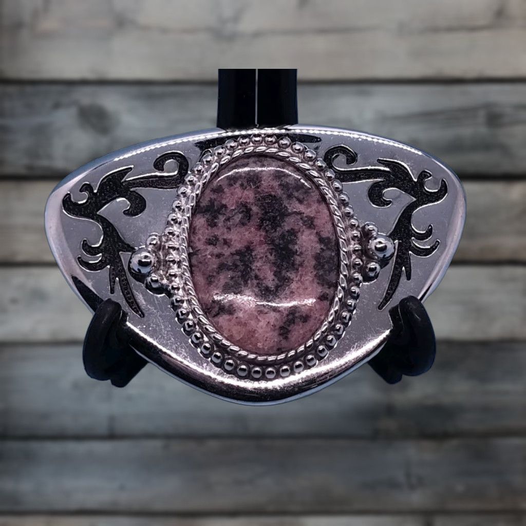 Vintage VINTAGE Silvertone Cowboy Western Belt Buckle with Rhodochrosite Stone - Adult Unisex - USA Size ONE SIZE - 1 Thumbnail