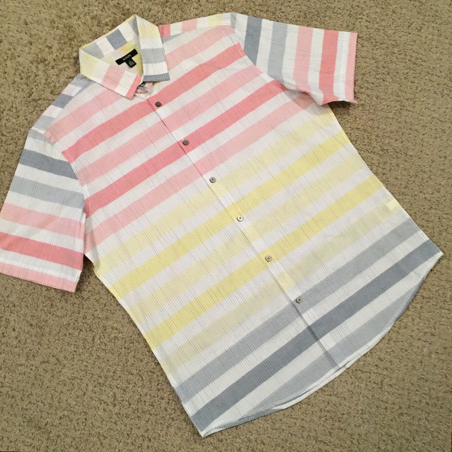 Alfani Alfani Shirt Mens Large Multicolor Striped Short Sleeve Button-Down Collar Point Button-Front Size US L / EU 52-54 / 3 - 5 Thumbnail