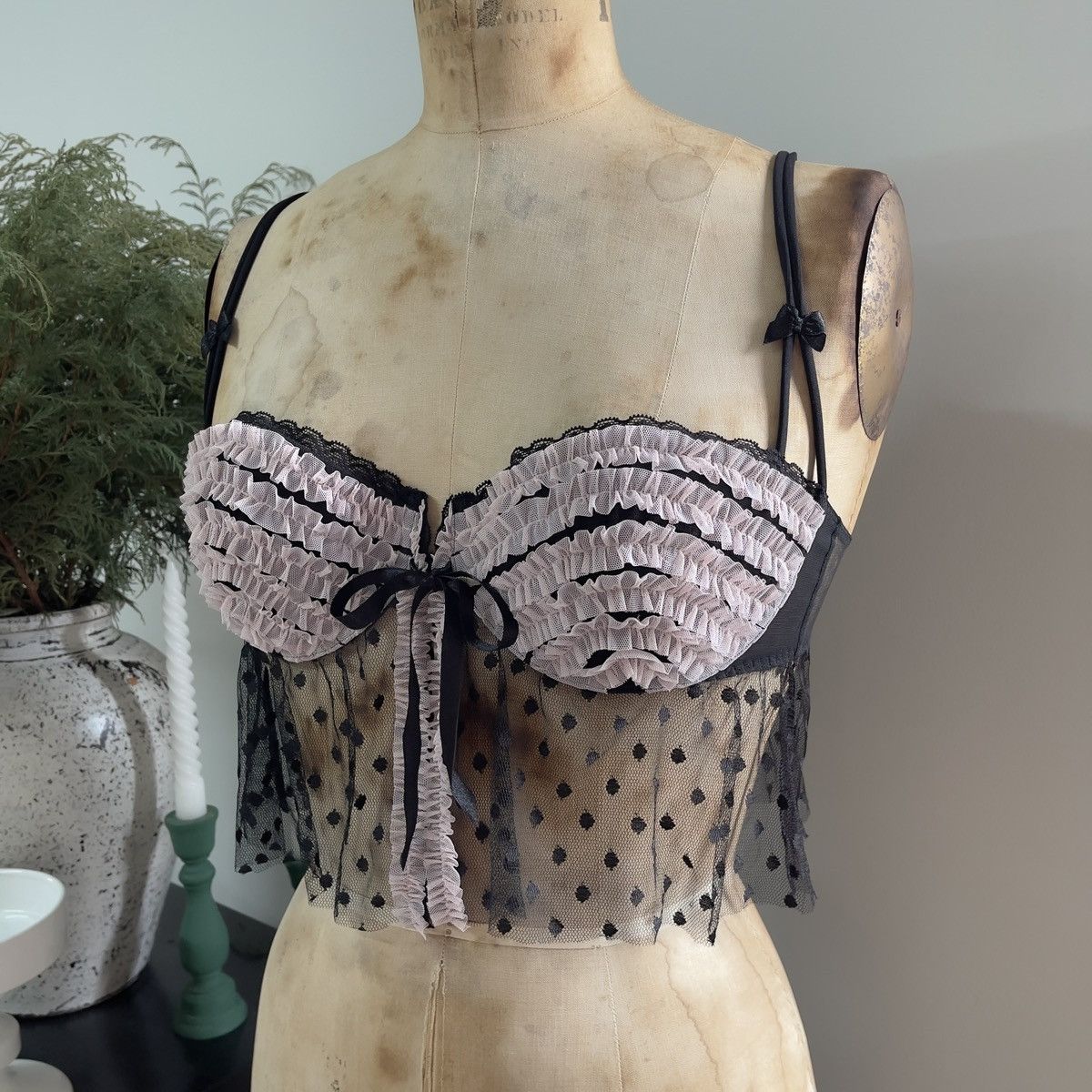 Victoria's Secret Romantic Black Mesh Open Front Bustier (36C/34D) Size ONE SIZE - 6 Thumbnail