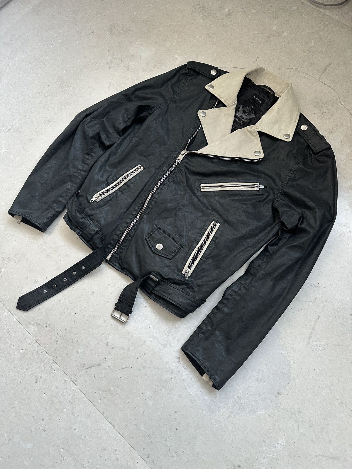 Designer × Diesel Diesel Waxed cotton and leather ramone biker jacket Y2K Size US XL / EU 56 / 4 - 2 Thumbnail