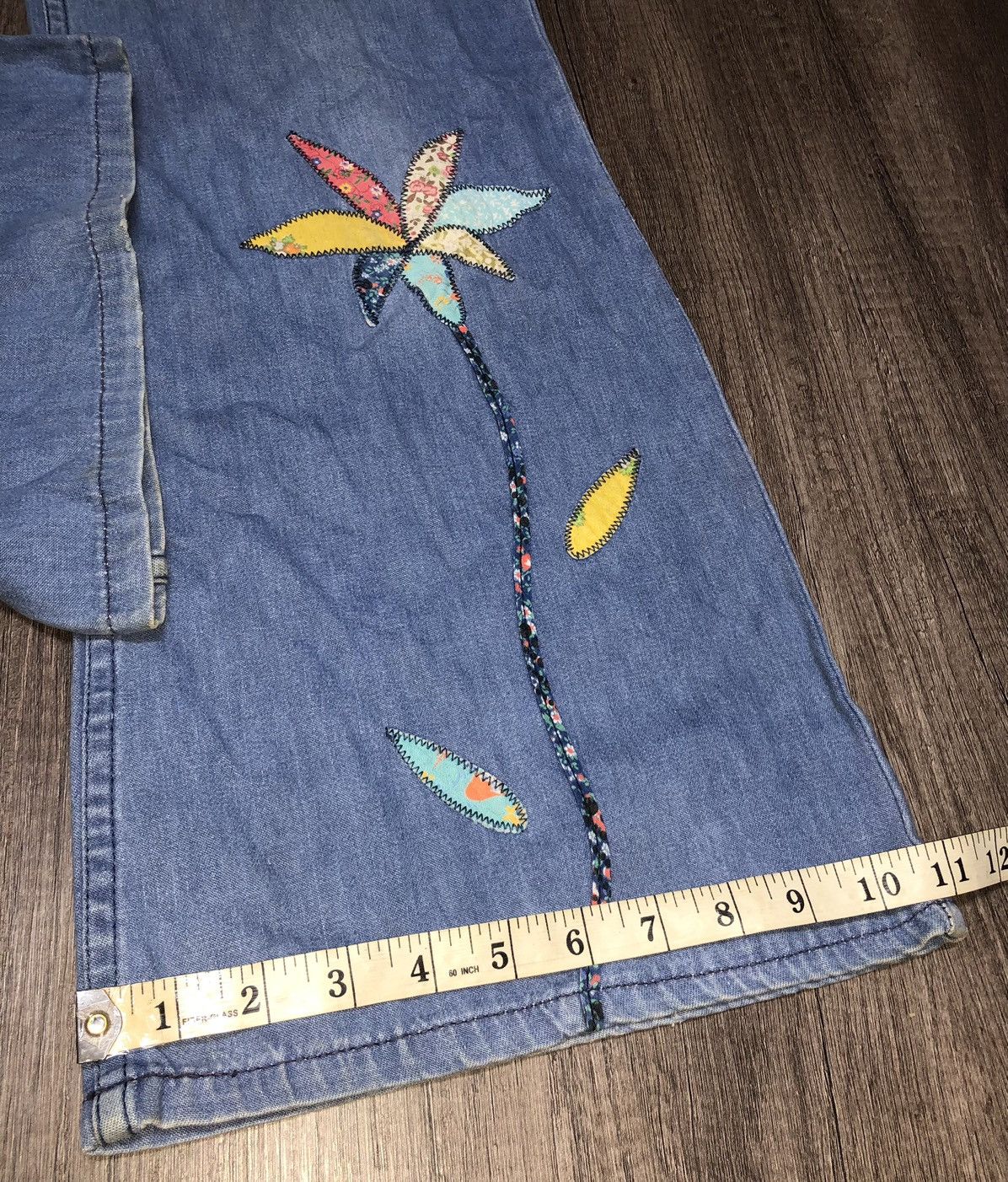 Hysteric Glamour × Vintage Vintage Miss Texwood Flared Jeans Flower Patches Design Size 29" - 25 Thumbnail