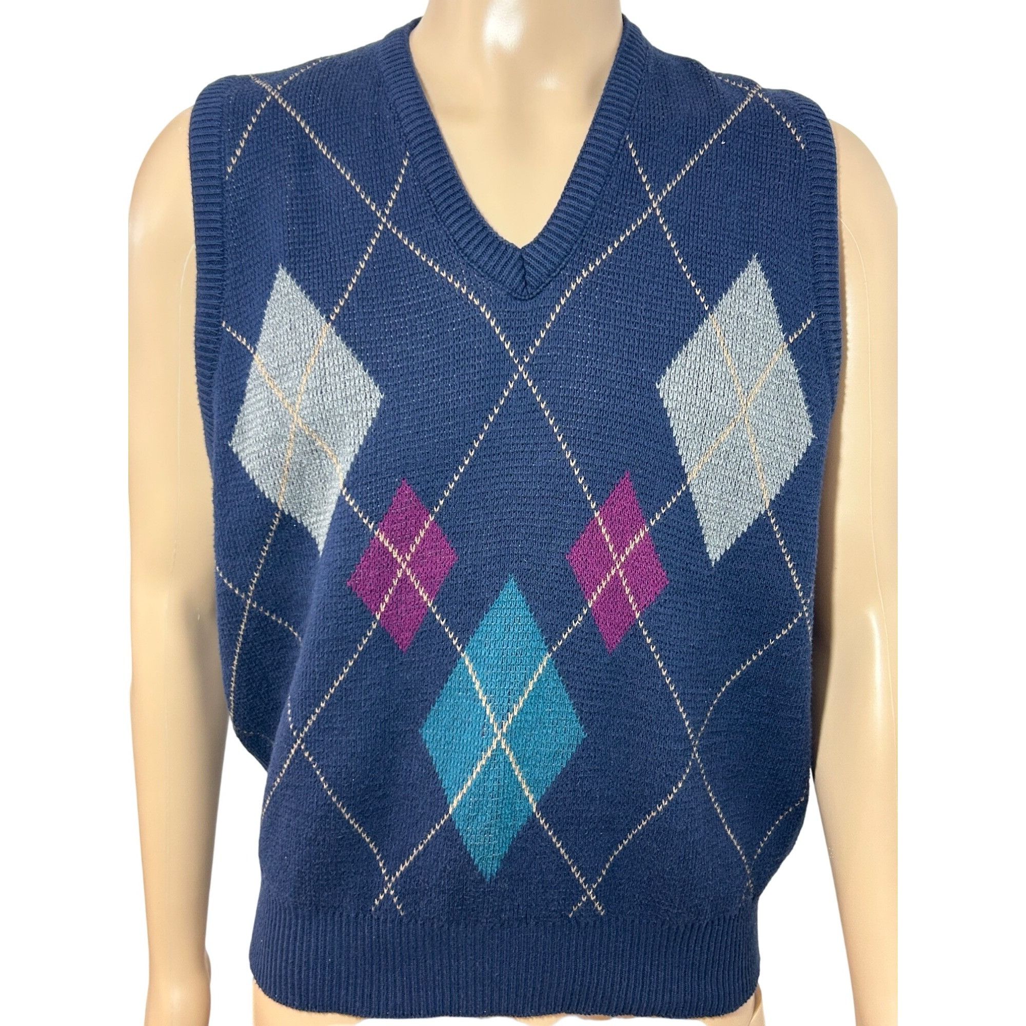 Other Isle Of Cotton Men’s Vintage Vest L Navy Multi Diamond Patte Size US L / EU 52-54 / 3 - 1 Thumbnail