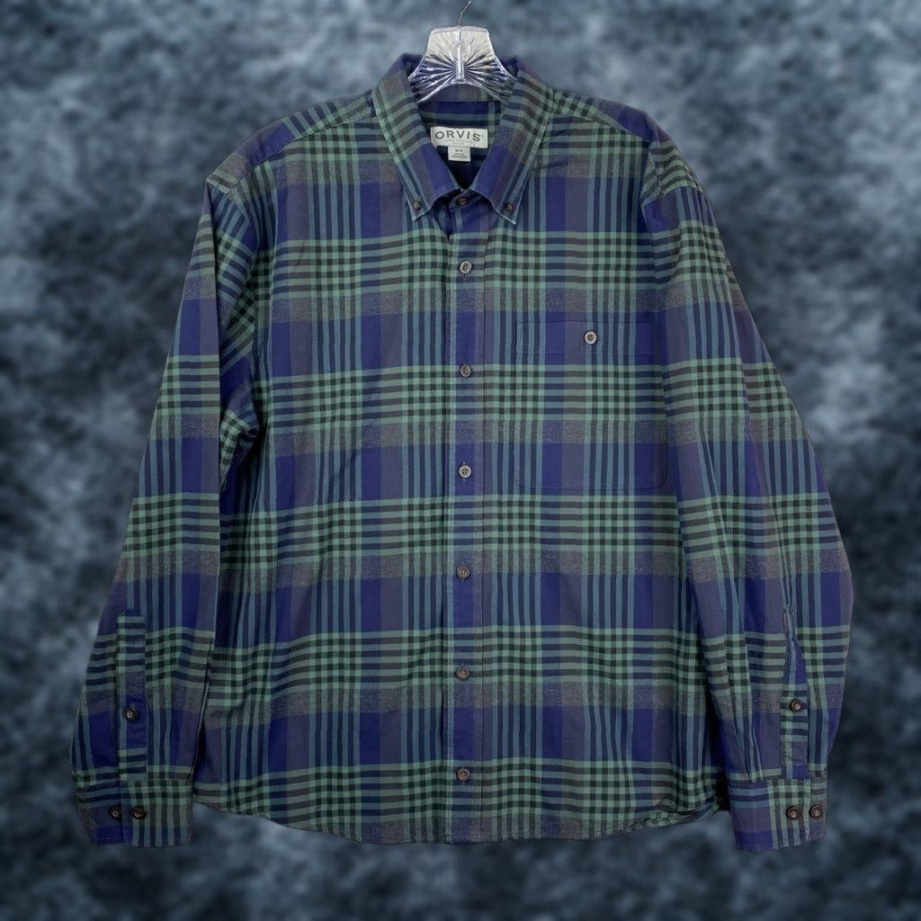 Orvis Orvis Shirt Mens M Green Blue Plaid Button-Down Long Sleeve Pocket Heavy Cotton Size US M / EU 48-50 / 2 - 1 Thumbnail