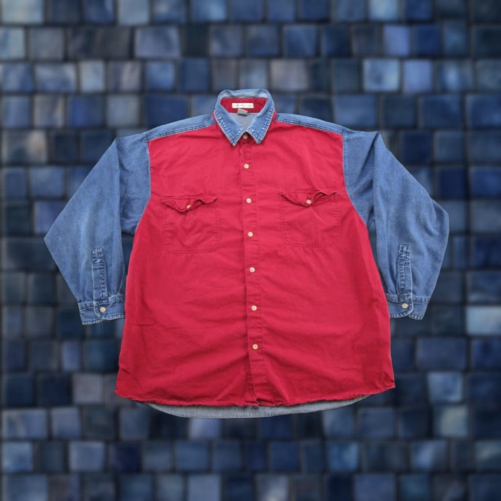 Vintage VINTAGE High Advantage Denim Button-Up Shirt Western 90s Blue L Men’s Button-Down Collared Long Sleeve Casual Shirt Mens Regular Cotton Denim Size US L / EU 52-54 / 3 - 1 Thumbnail