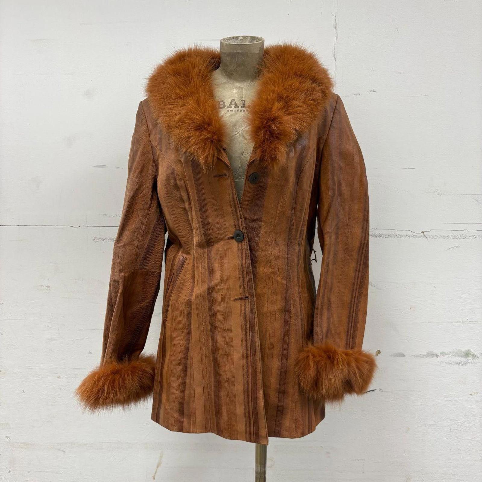 Other Vintage Y2K Cognac Leather & Fox Fur Statement Coat Size M / US 6-8 / IT 42-44 - 1 Thumbnail