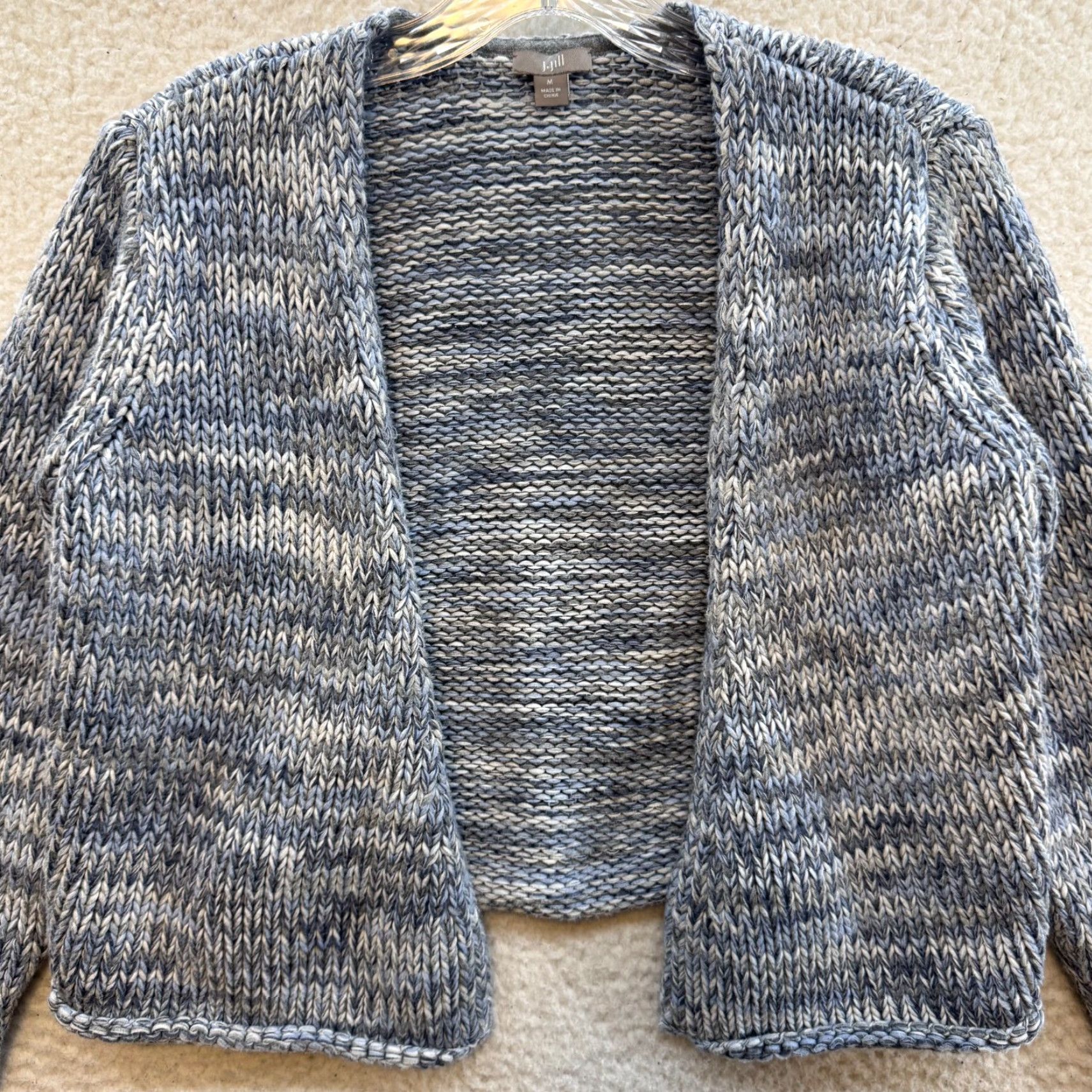 J. Jill J Jill Cardigan Sweater M Grey Blue Chunky Knit Striped Open Front Women Size M / US 6-8 / IT 42-44 - 3 Thumbnail
