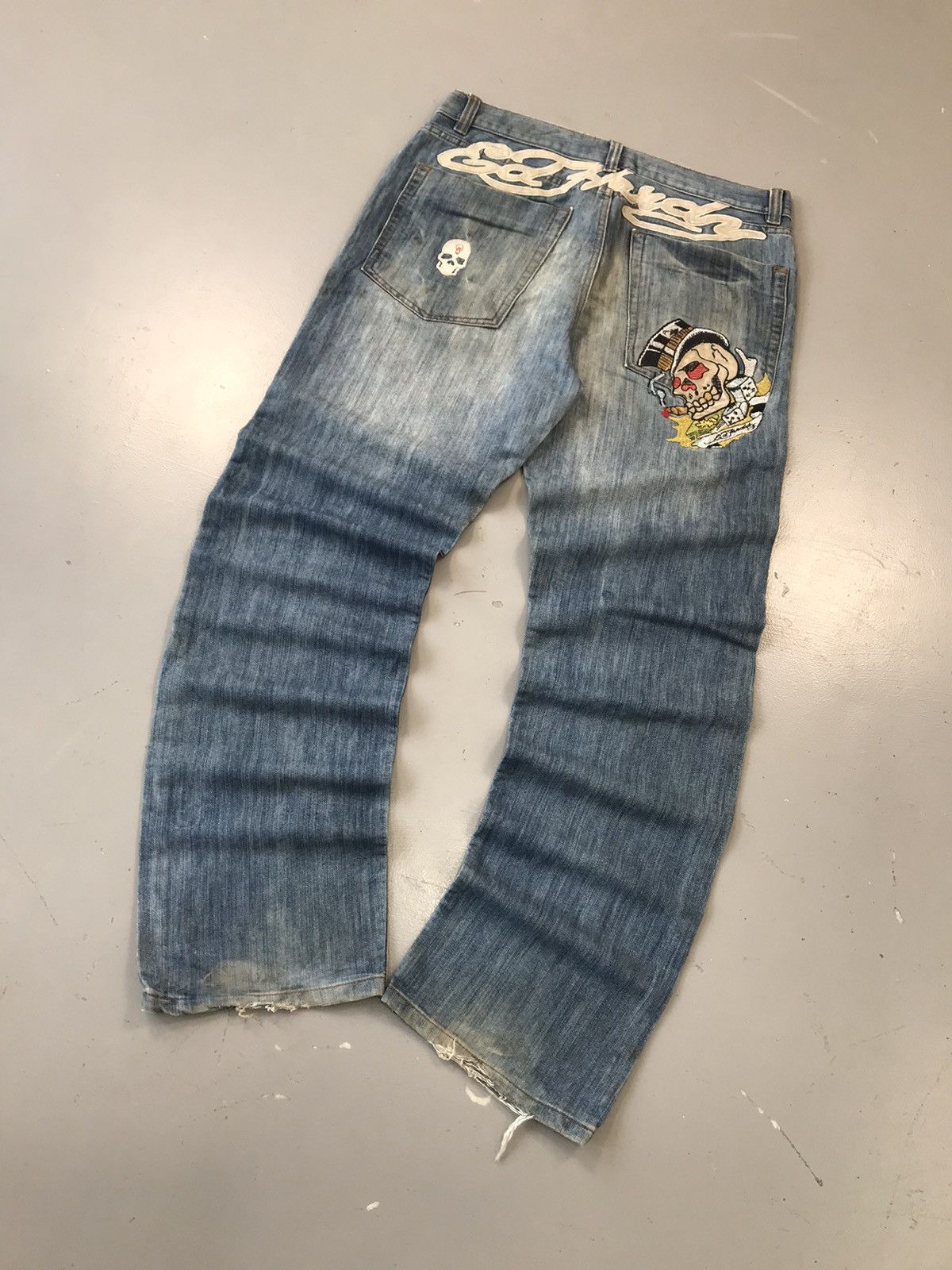Christian Audigier × Ed Hardy × Vintage Rare vintage Ed hardy skull 💀 embroidered denim Size US 34 / EU 50 - 2 Thumbnail