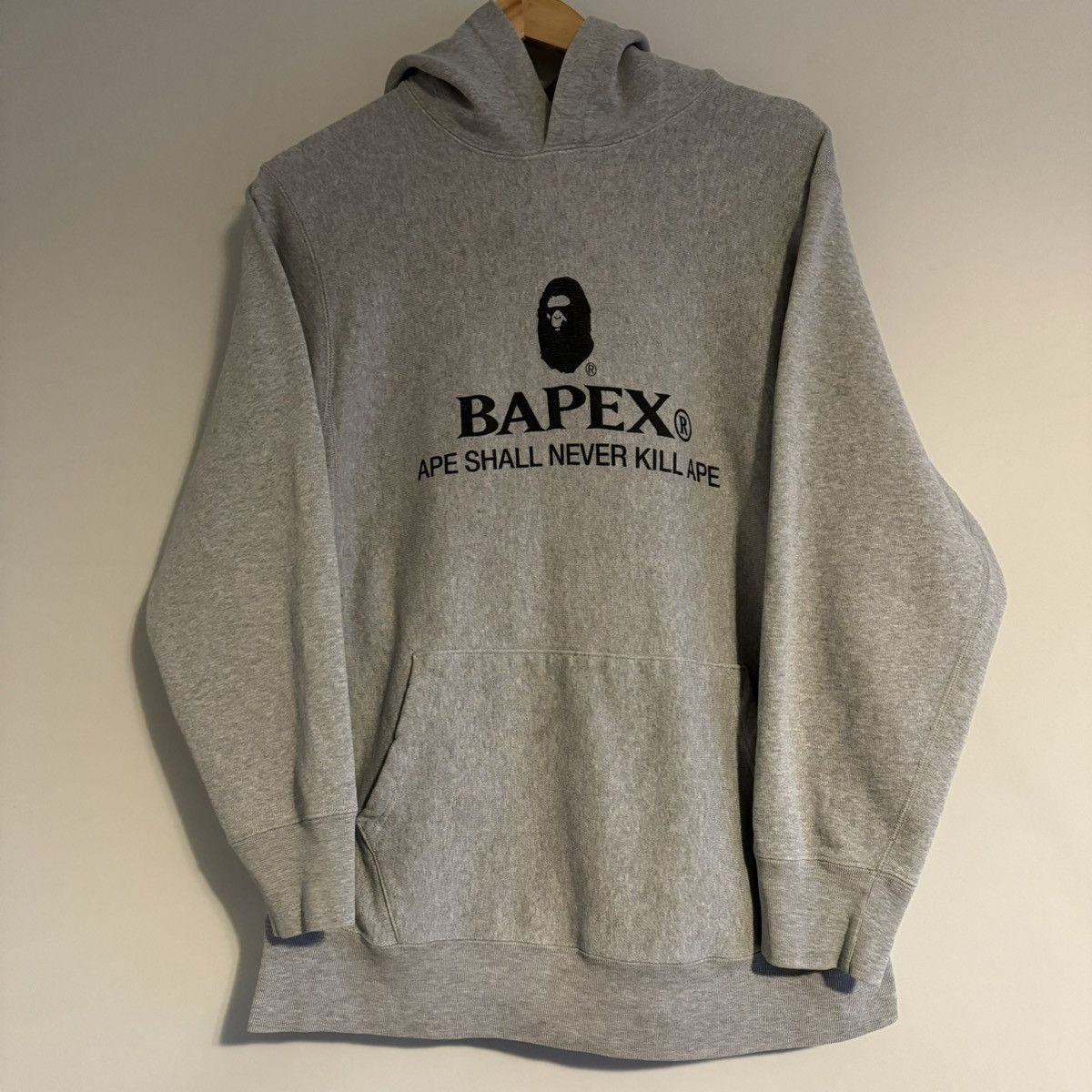 image of Og Bape Bapex Ape Shall Never Kill Ape Clock Hoodie in Grey, Men's (Size Medium)