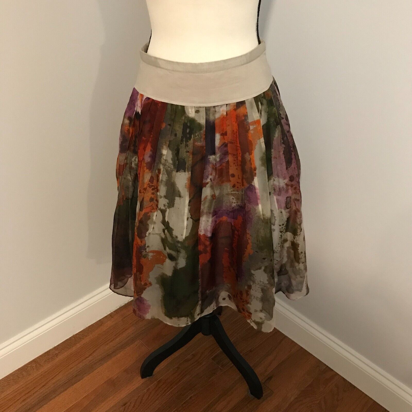 Anthropologie Anthropologie Edme & Esyllte Watercolor Pleated Silk Skirt Size 28" / US 6 / IT 42 - 1 Thumbnail