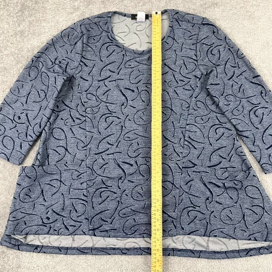 Vintage Yushi Blouse Womens Medium Blue Abstract Artsy Stretch Pockets 3/4 Sleeve Size M / US 6-8 / IT 42-44 - 3 Thumbnail