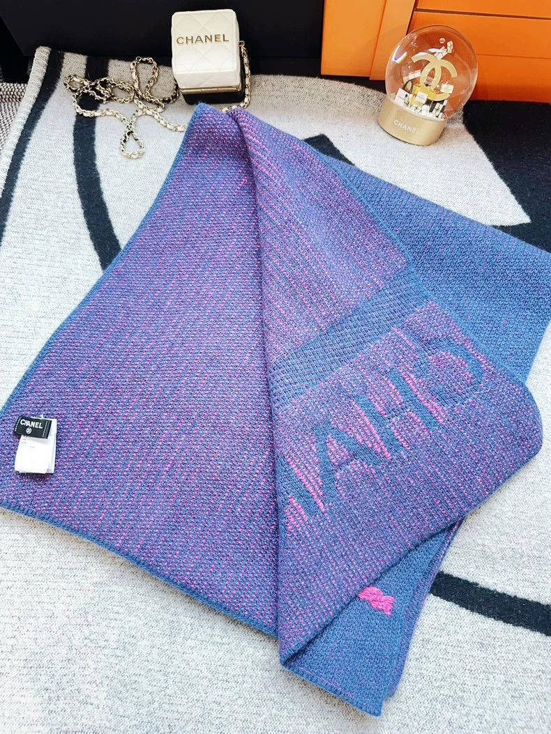 Chanel Chanel 22K rose pink letter logo dark blue cashmere scarf Size ONE SIZE - 3 Thumbnail