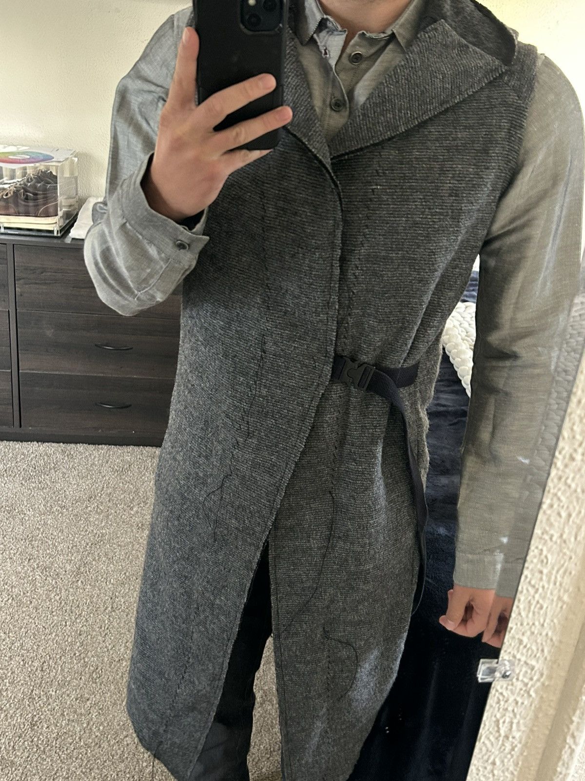 Zam Sleeveless Hooded Coat in Gray, Men's