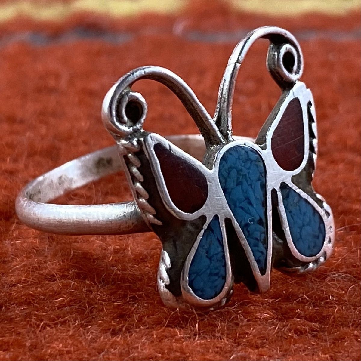 Kapital × Vintage Vtg 60s 70s Navajo Sterling Turquoise Coral Butterfly Ring Size ONE SIZE - 2 Thumbnail