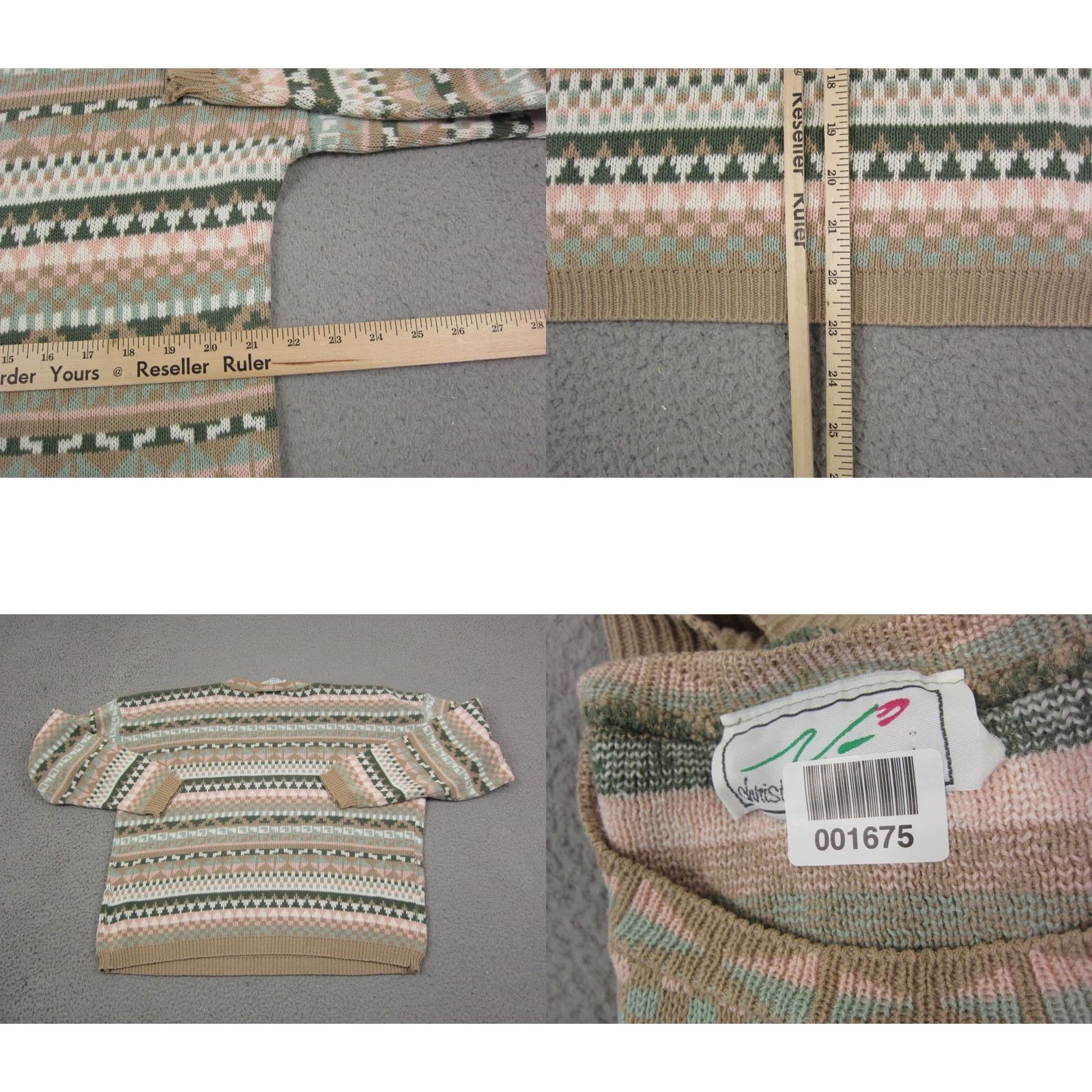 Vintage VINTAGE Christopher & Banks Sweater Womens Medium Green Pink Fair Isle Diamond 80s USA Size M / US 6-8 / IT 42-44 - 8 Thumbnail