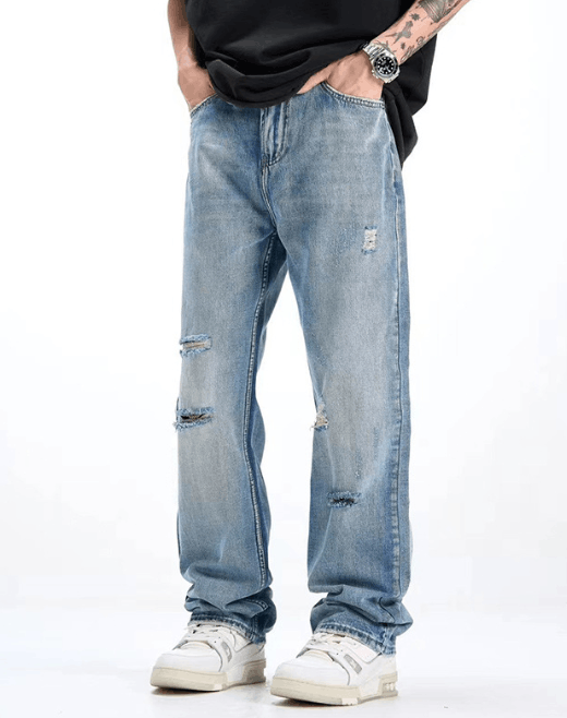Japanese Brand Men's trendy ripped light blue jeans y2k Size US 34 / EU 50 - 1 Thumbnail