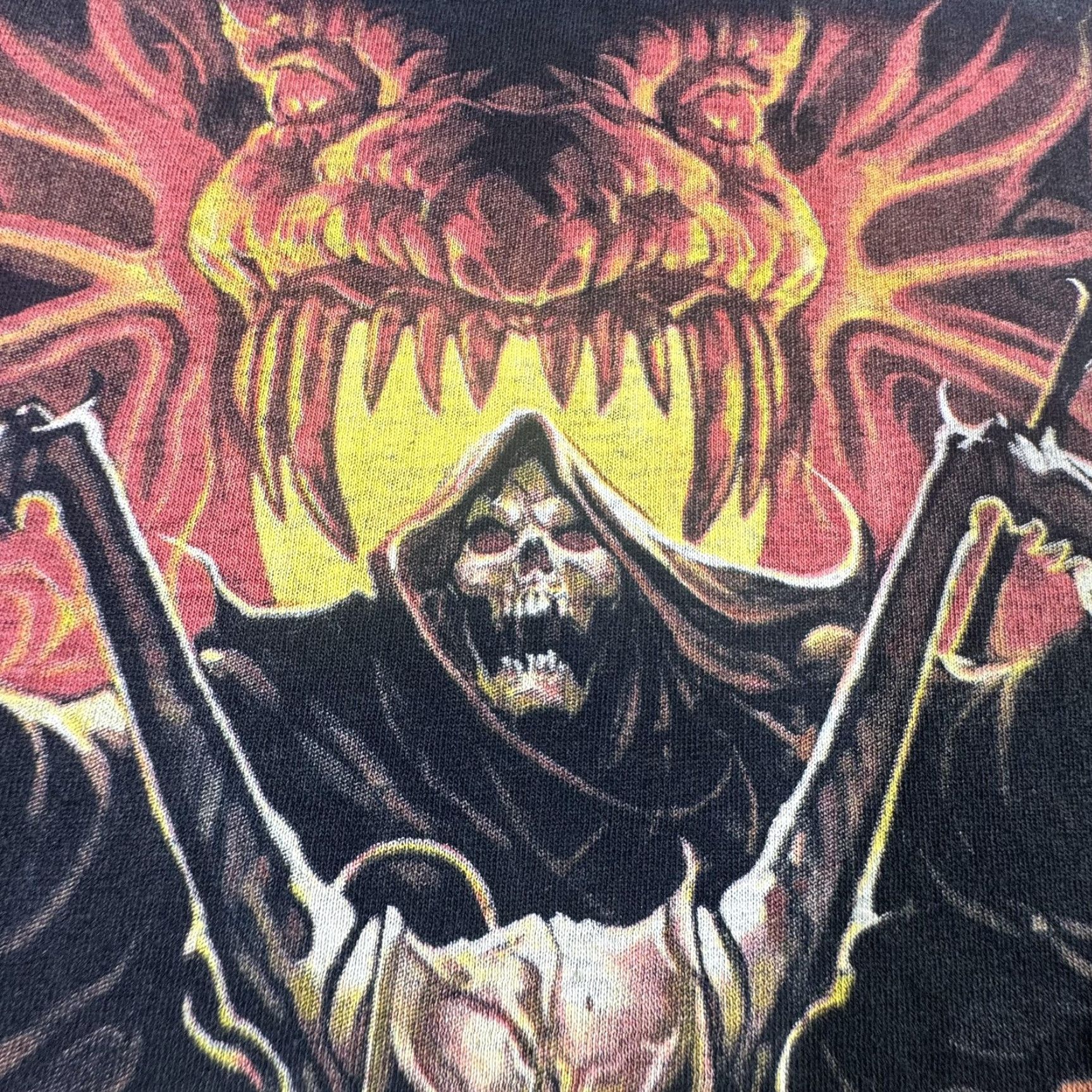 Vintage VINTAGE Skull Sensations Biker Shirt (T-Shirt) Mens Large Sleeveless Black Graphic Flame Grim Reaper 2000s Punk Size US L / EU 52-54 / 3 - 4 Thumbnail