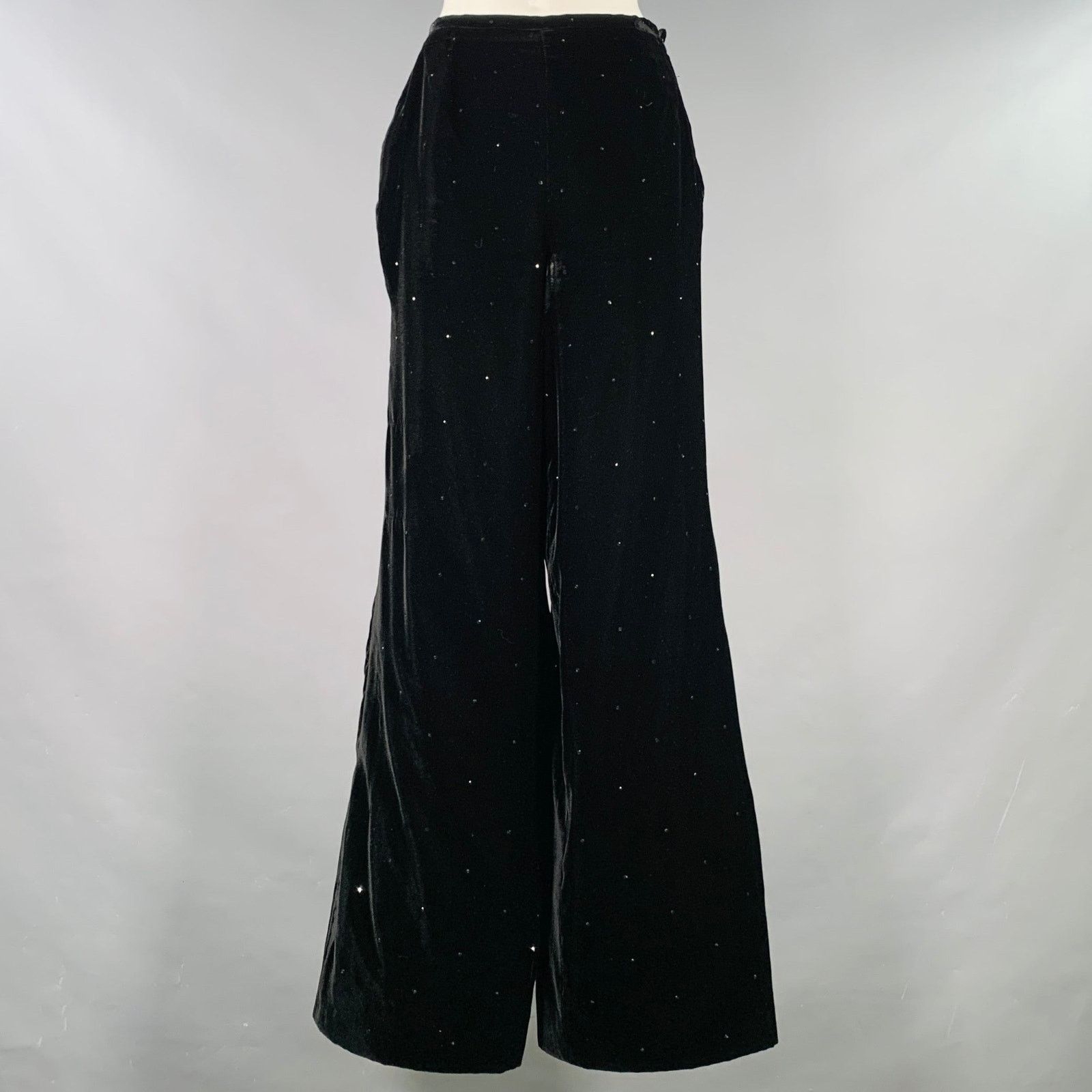 Giorgio Armani Size S Black Velvet Rhinestones Side Zipper Casual Pants Size 28" / US 6 / IT 42 - 1 Thumbnail