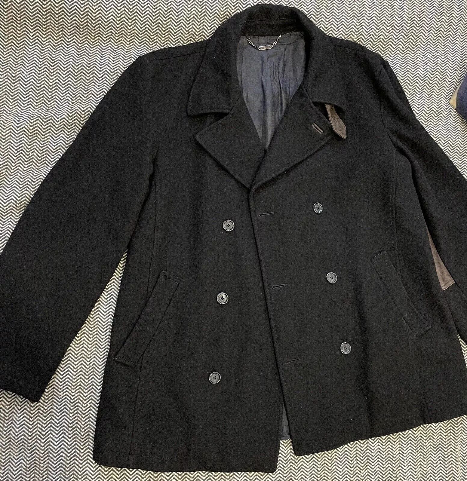 Dolce & Gabbana Dolce & Gabbana Wool Men Coat Jacket Leather Details Black Size US L / EU 52-54 / 3 - 13 Thumbnail