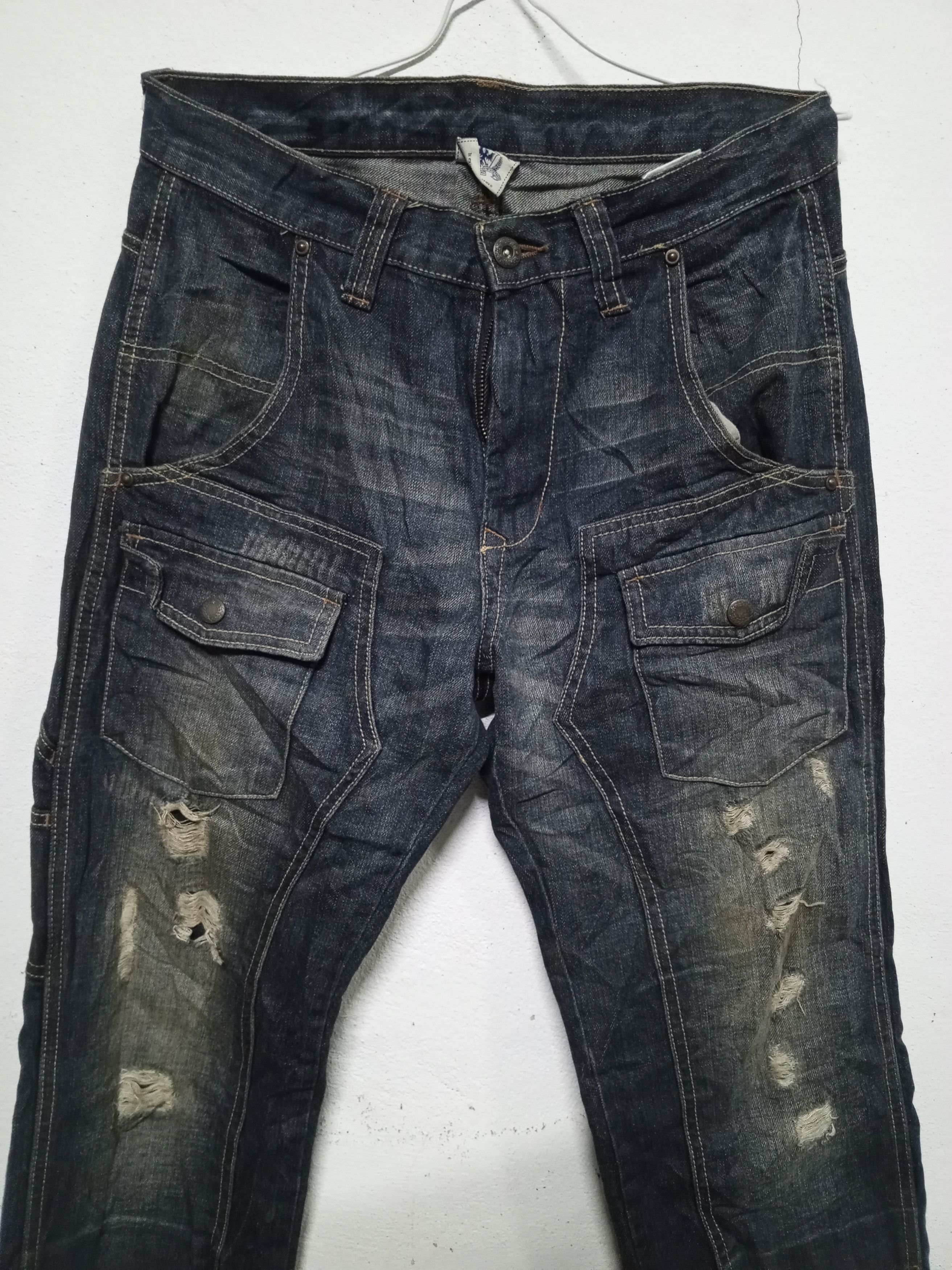 Japanese Brand 🔥Japan Free Gate Distressed Denim Double Knee Bush Pant🔥 Size US 26 / EU 42 - 1 Thumbnail