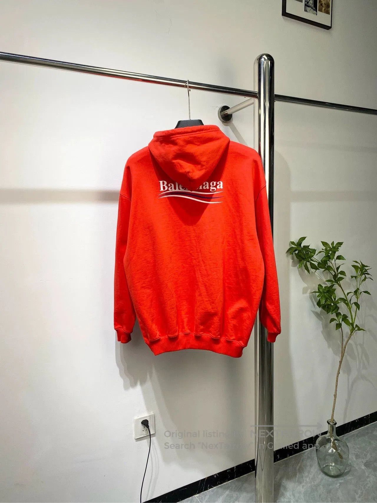 Balenciaga Red Logo Print Hoodie.