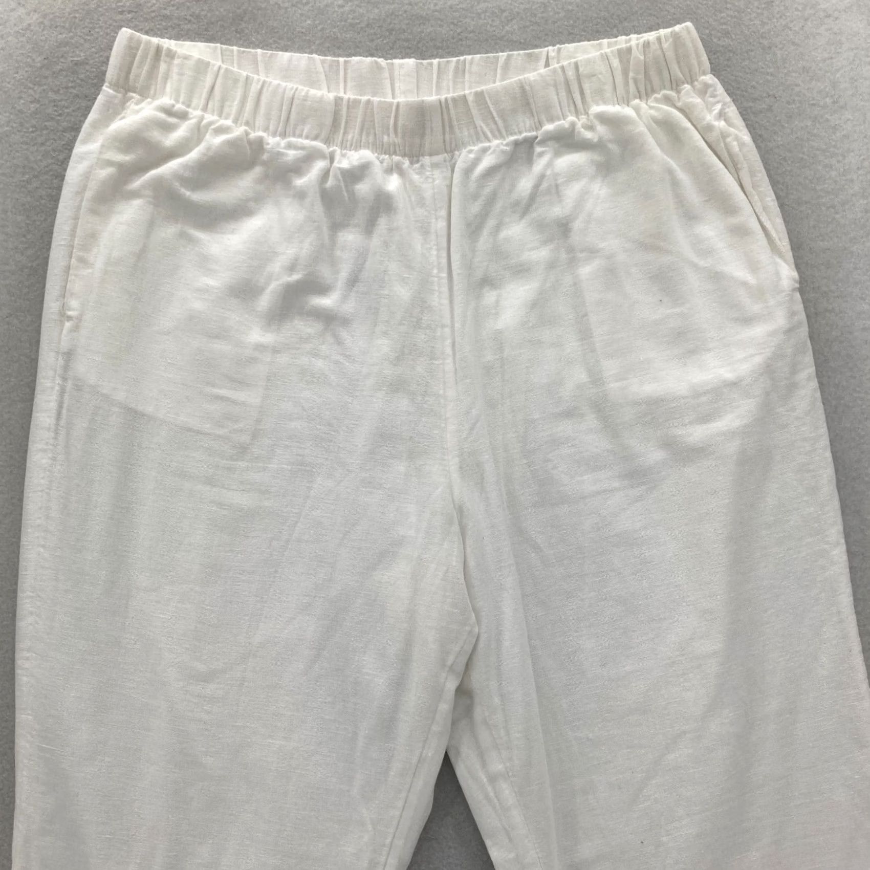 American Eagle Outfitters American Eagle Wide Leg Pant Women's Large White Linen Blend Flowy Beachy Travel Size 24" / US 00 / IT 34 - 2 Thumbnail