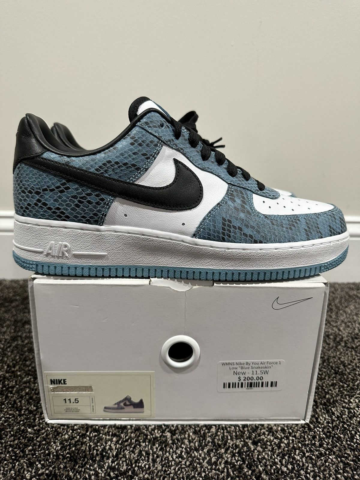 Nike Nike By You Air Force 1 Low Blue Snakeskin Sneakers Size US 10 / EU 43 - 2 Thumbnail
