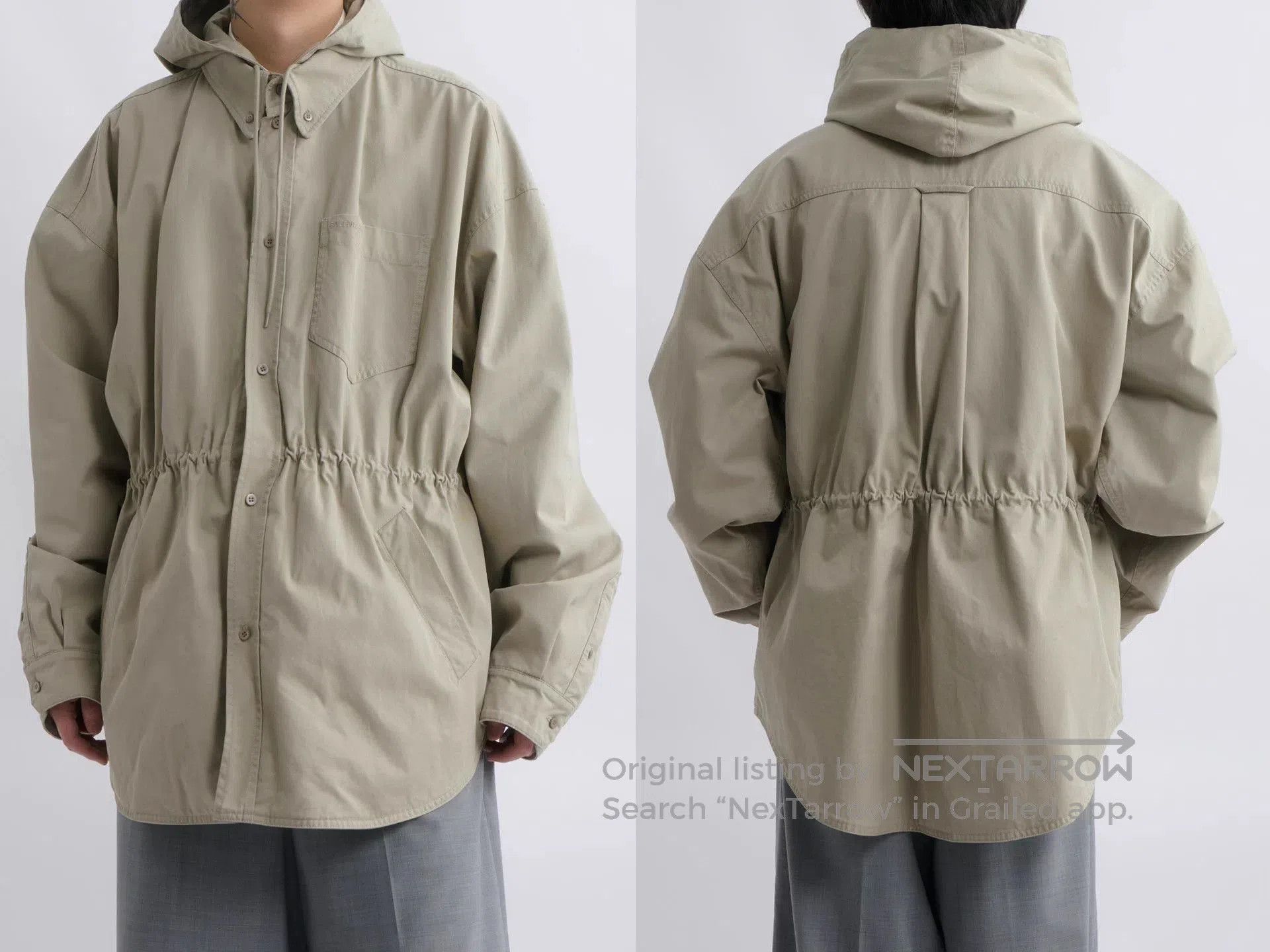 Balenciaga Beige Hooded Light Jacket with Drawstring Waist. Size US S / EU 44-46 / 1 - 3 Thumbnail
