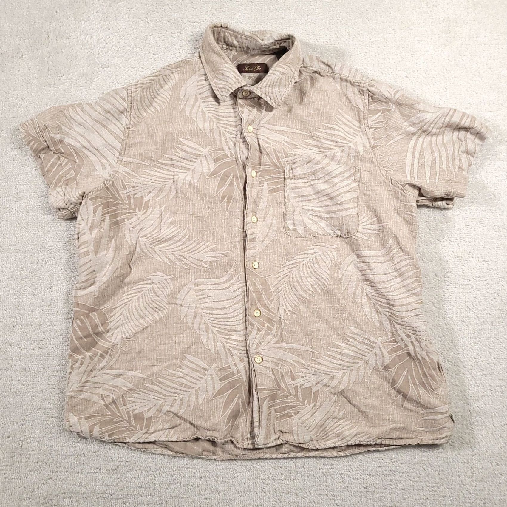 Tasso Elba Tasso Elba Shirt Mens XL Beige Palm Leaf Hawaiian Silk Linen Blend Button Up Size US XL / EU 56 / 4 - 2 Thumbnail
