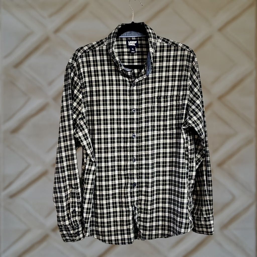 Lands' End Lands' End Shirt Mens XL Green Classic Plaid Super Soft Long Sleeve Button Down Size US XL / EU 56 / 4 - 1 Thumbnail