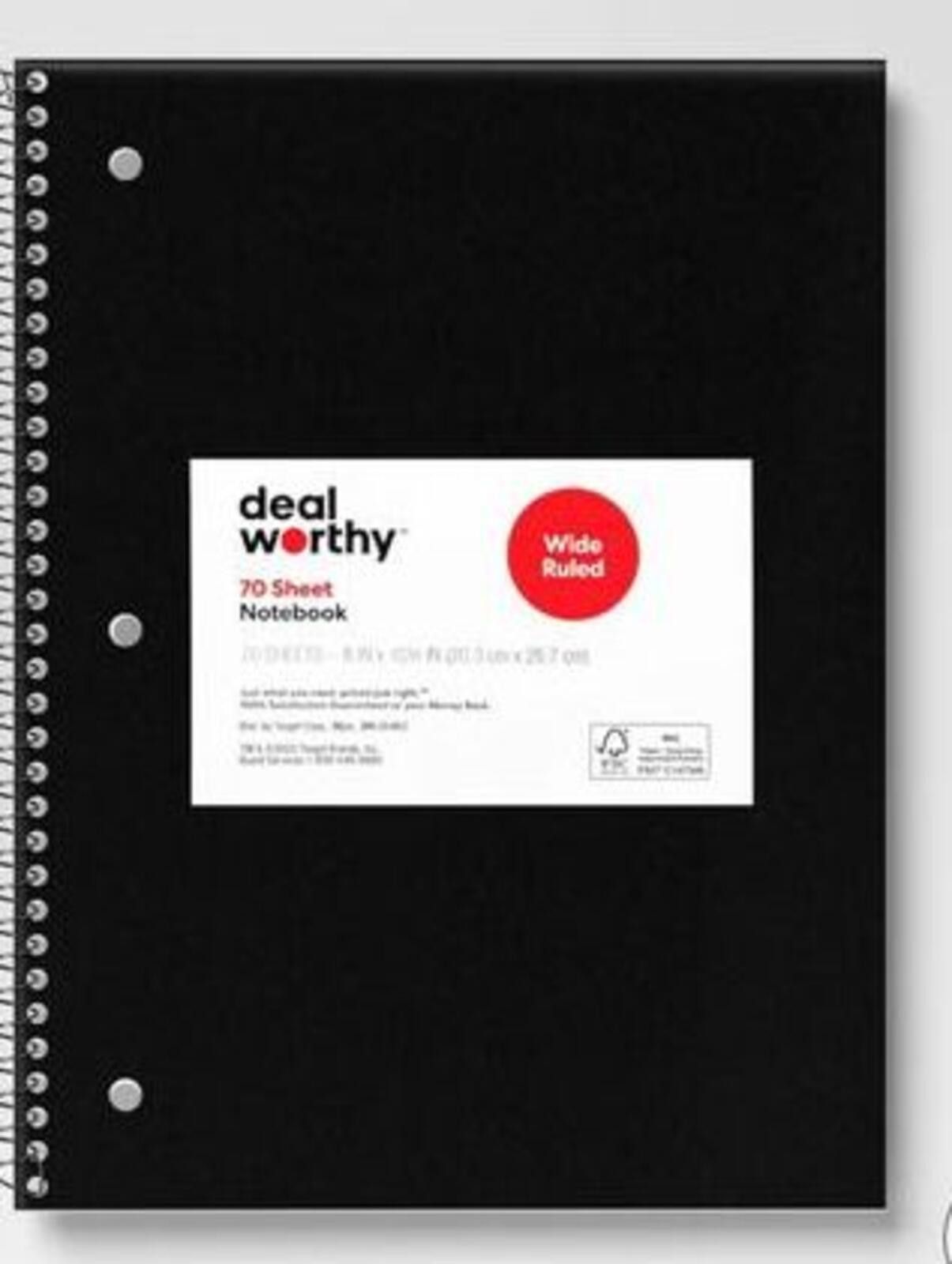 Other Dealworthy Spiral Notebook Wide Ruled Blac 1 Subject 10 PACK Size ONE SIZE - 1 Preview