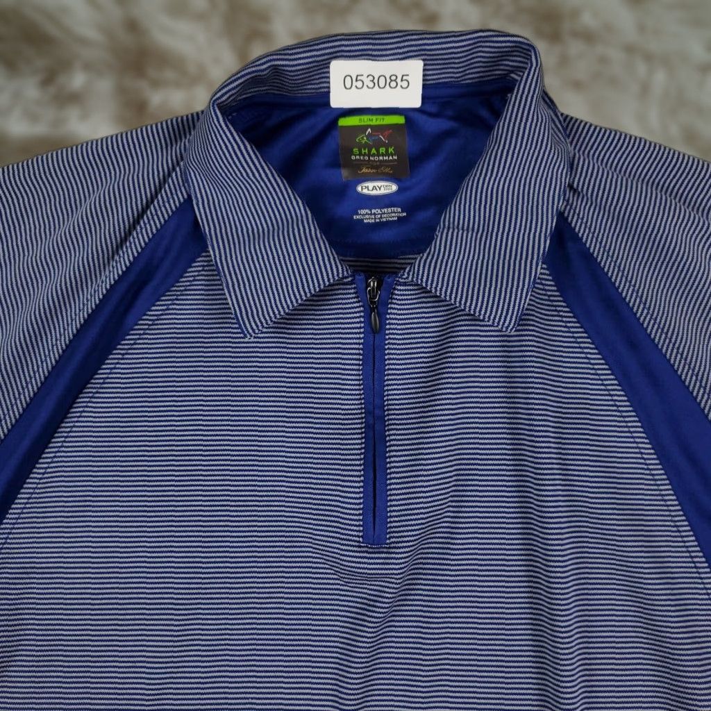 Vintage Greg Norman Polo Shirt Mens XL Blue Striped Short Sleeve 1/4 Zip Golf Casual Size US XL / EU 56 / 4 - 1 Thumbnail